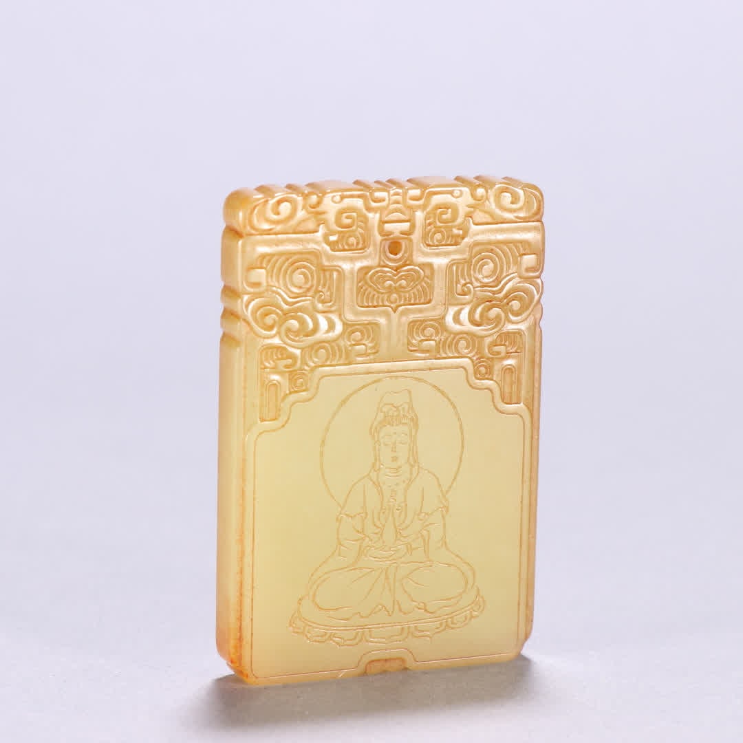 A Qing dynasty Hetian yellow jade Guanyin plaque: Qing Hotan Yellow Jade Guanyin Plaque SIZE: H:5.9cm W:3.9cm W:46.2g (The Dimensions Of All Batches Are Manually Measured.If You Need More Detailed Information, Please Contact Our Customer Service Befo