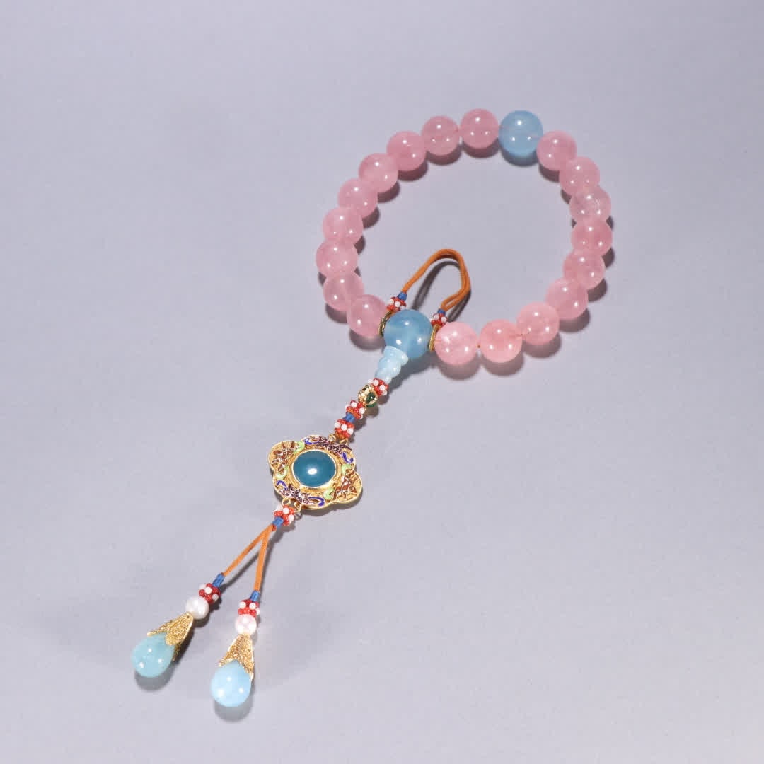 One Qing dynasty rose quartz eighteen zi handheld piece: Qing Dynasty rose quartz eighteen seeds held SIZE: Bead diameter 1.6cm W: 157.2g (The Dimensions Of All Batches Are Manually Measured.If You Need More Detailed Information, Please Contact Our Customer