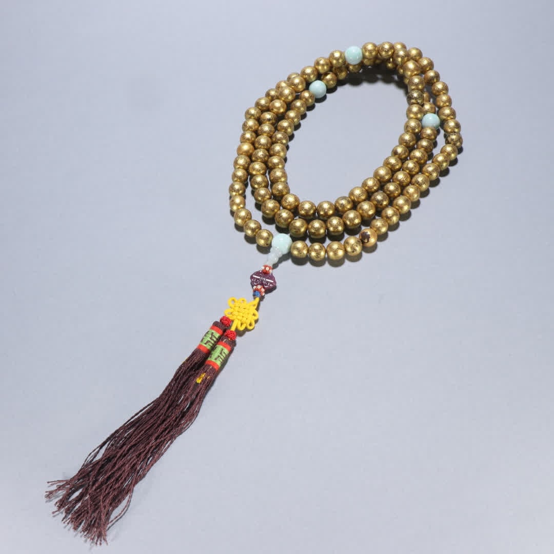 One Qing dynasty, agarwood with gold brush, 108 Buddhist beads: Qing Dynasty Agarwood with Gold Brush 108 Buddhist Beads SIZE: Bead diameter 1.2cm W: 136.4g (The Dimensions Of All Batches Are Manually Measured.If You Need More Detailed Information, Please Contact 