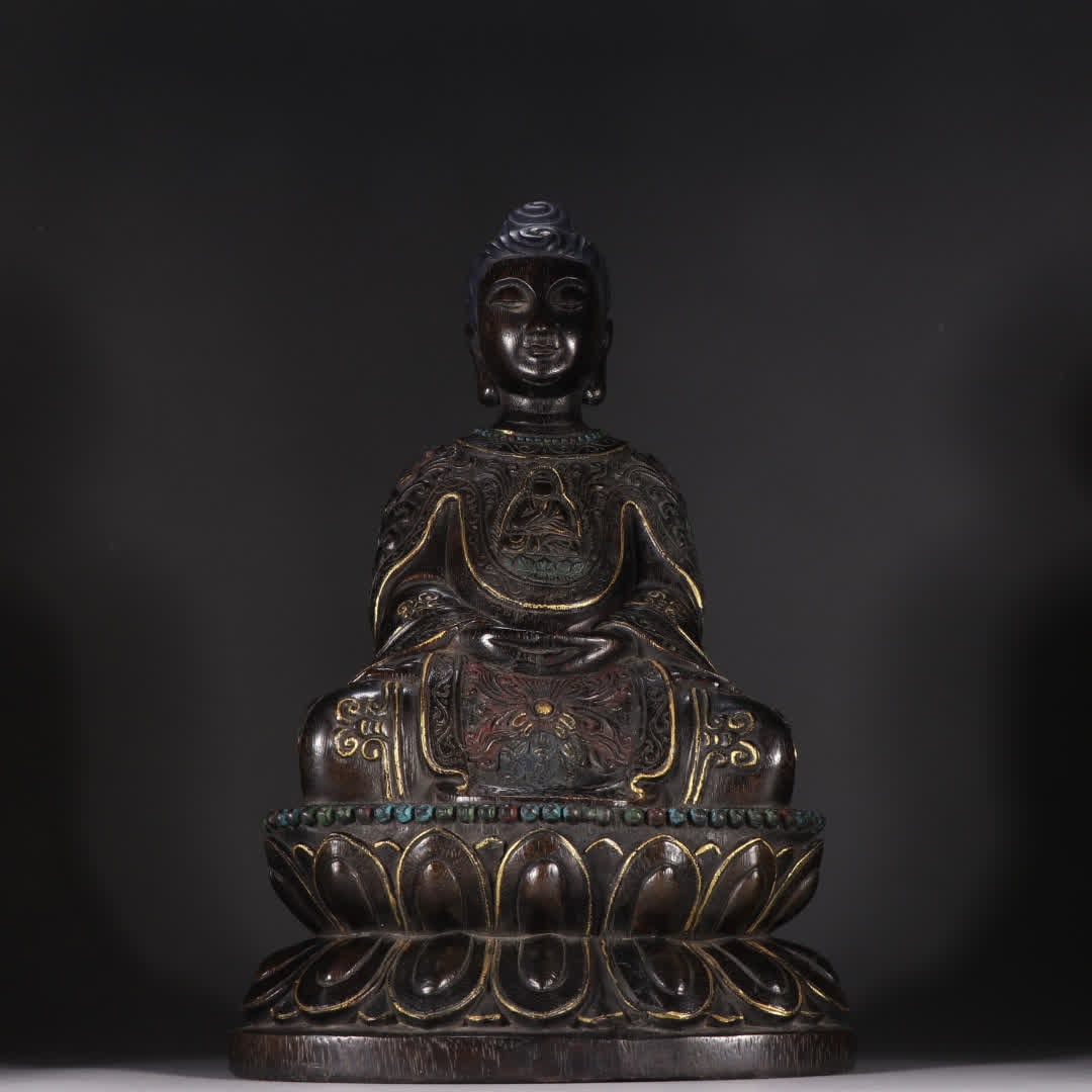 One Qing dynasty agarwood gilded Amitayus Buddha (1 of 9)