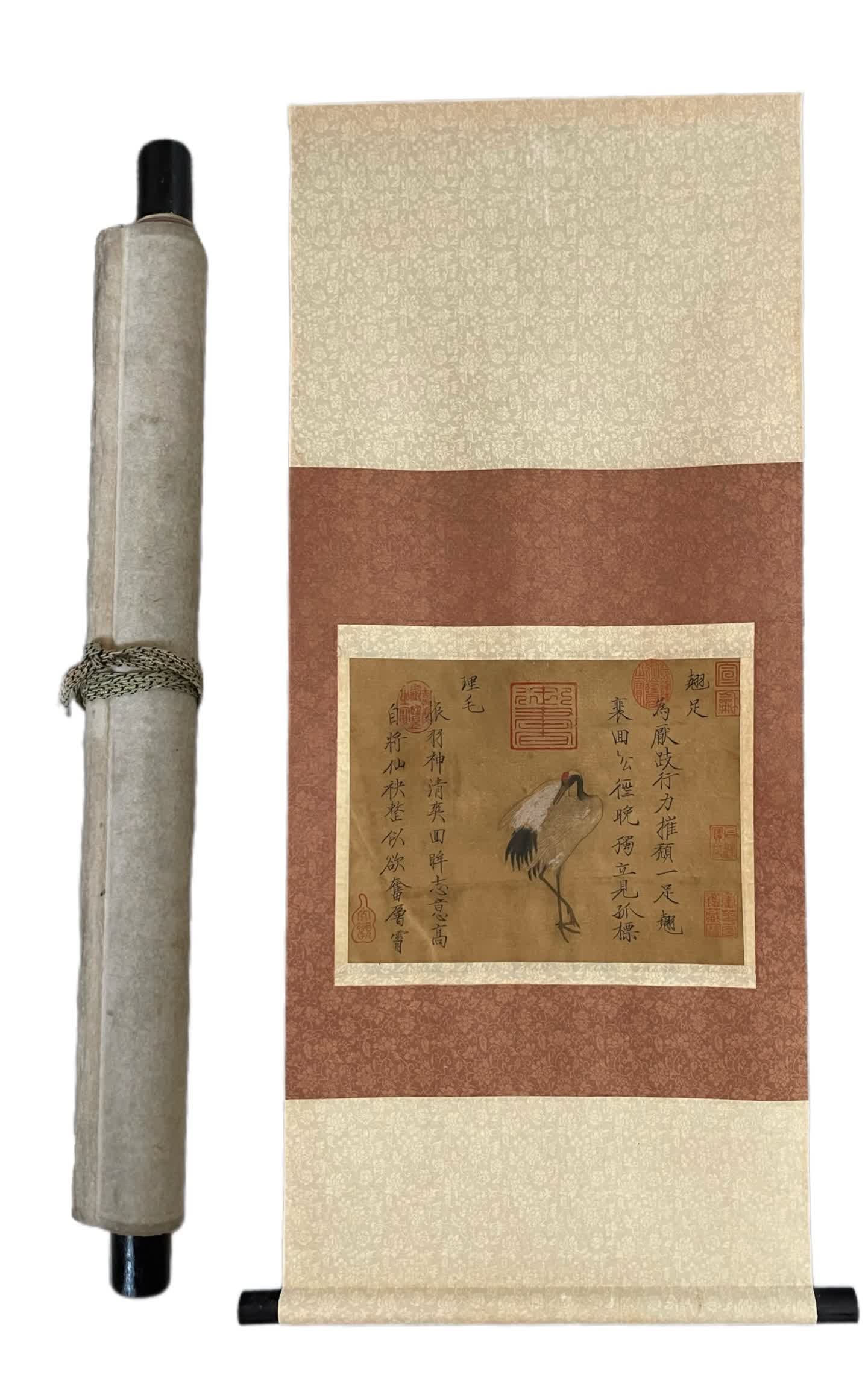 A painting: Emperor Huizong of Song's 'Lone Crane': Emperor Huizong of Song's "Solitary Crane" SIZE: 31x24cm (The Dimensions Of All Batches Are Manually Measured.If You Need More Detailed Information, Please Contact Our Customer Service Before Bidding.