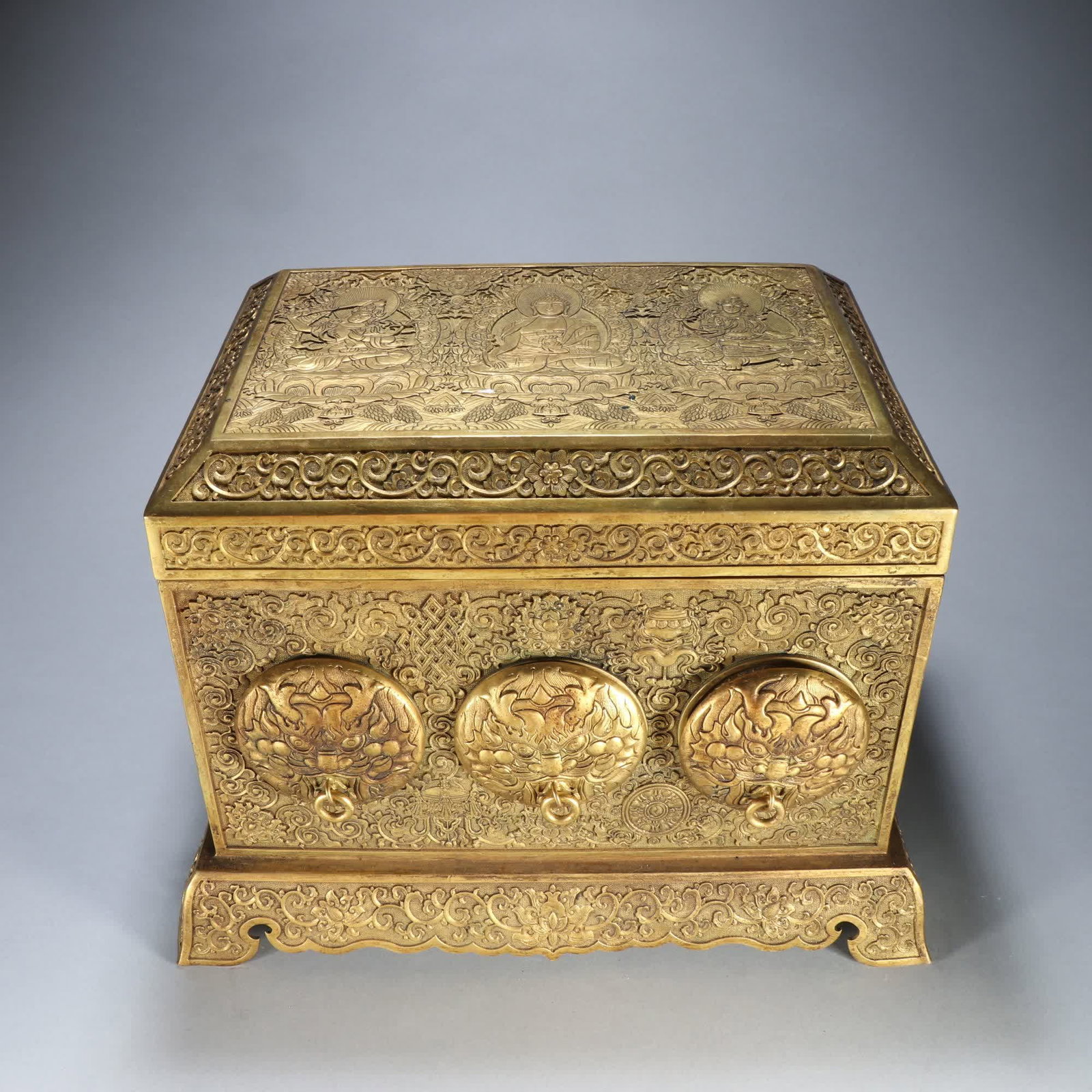 One set of Qing dynasty copper gilt Buddhist scripture boxes (1 of 9)