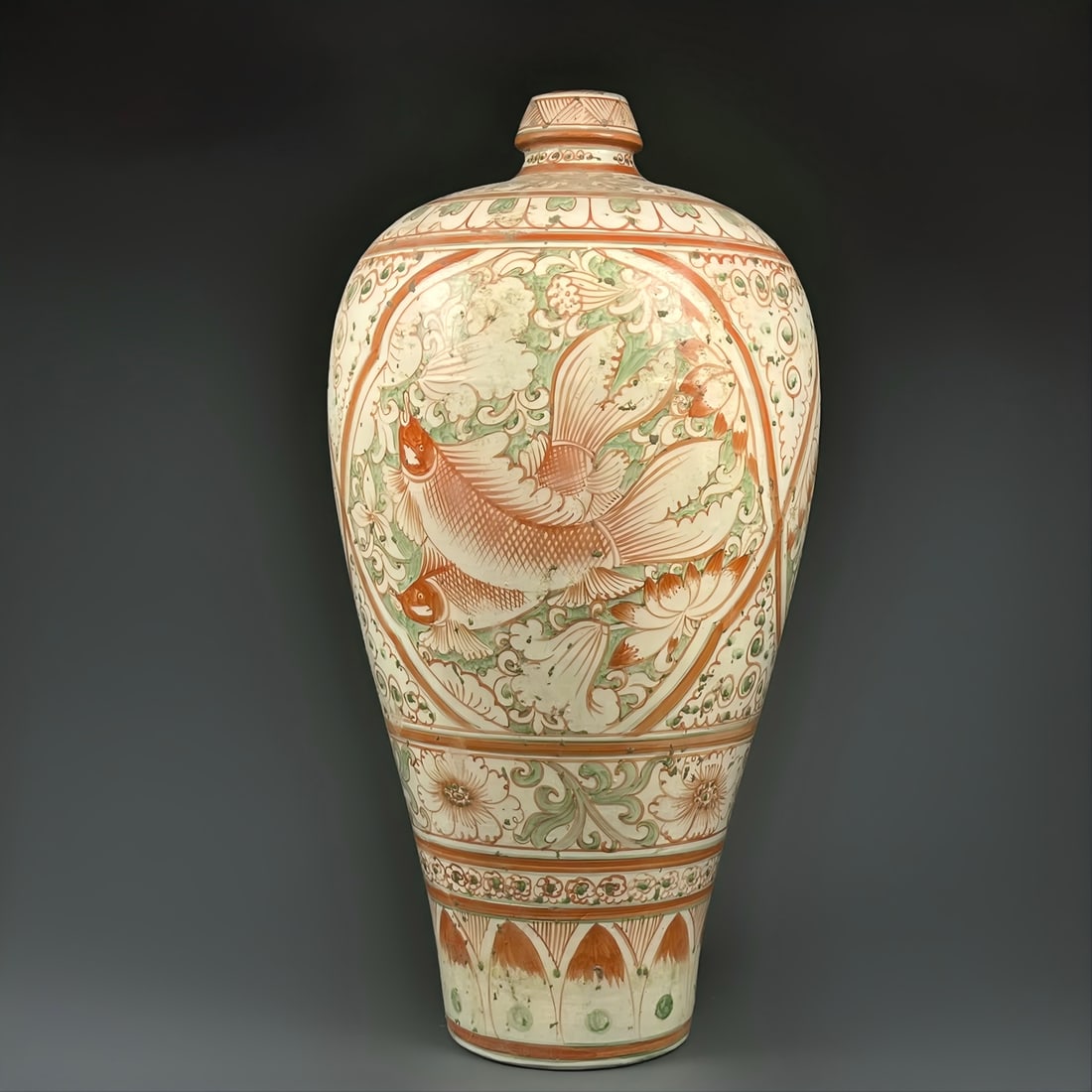 A red and green plum vase from the Song Cizhou kiln (1 of 9)