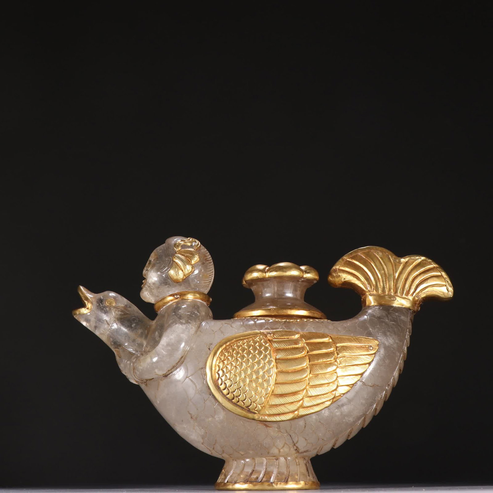 A Liao gold crystal-wrapped gold-wrapped goose pot: Liao gold crystal-wrapped golden boy goose pot SIZE: H:14cm W:21cm W:1164.9g (The Dimensions Of All Batches Are Manually Measured.If You Need More Detailed Information, Please Contact Our Customer Ser