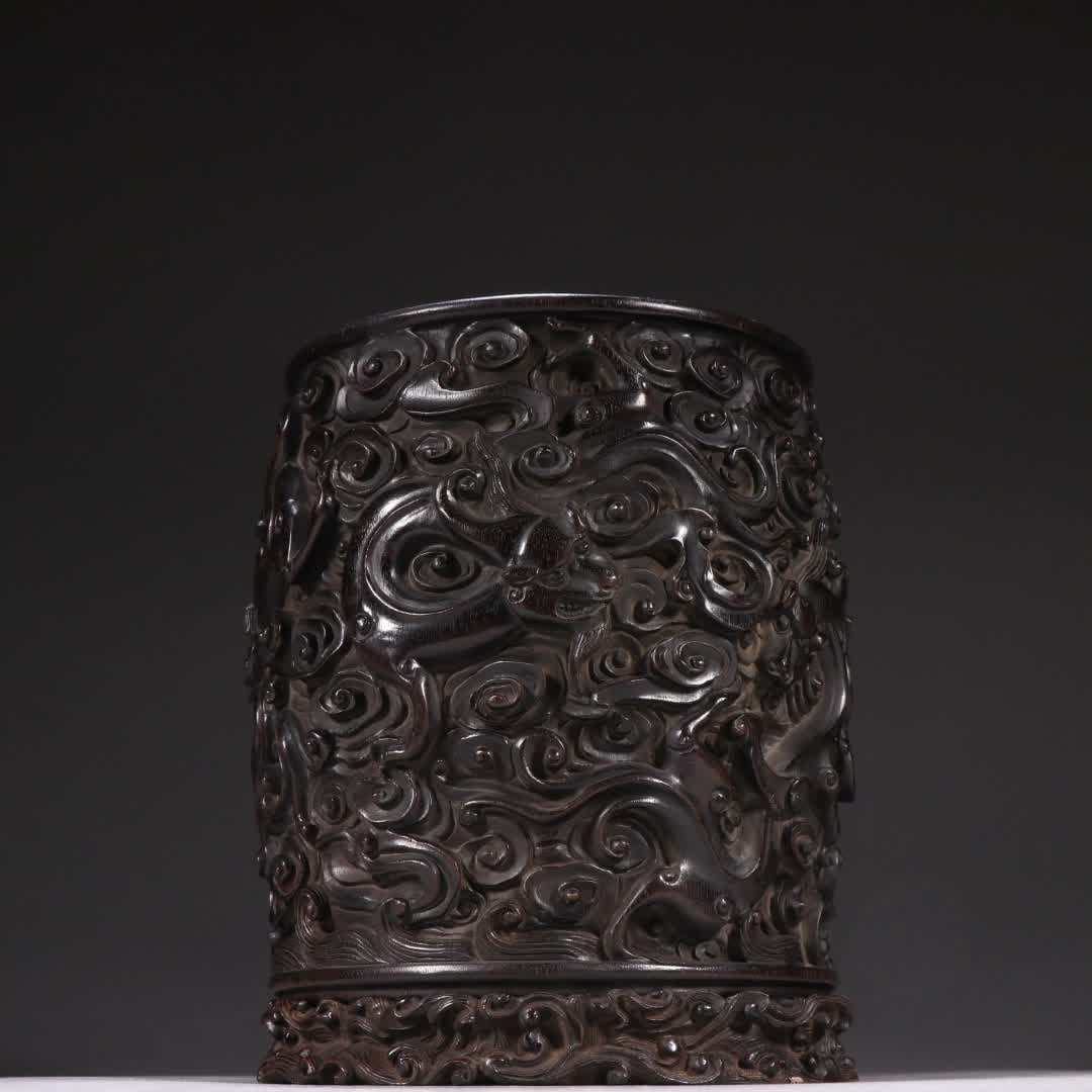 A Qing Zitan Dragon and Phoenix Auspicious Brush Pot (1 of 9)
