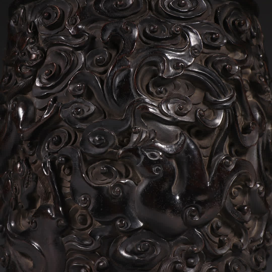 A Qing Zitan Dragon and Phoenix Auspicious Brush Pot - 3