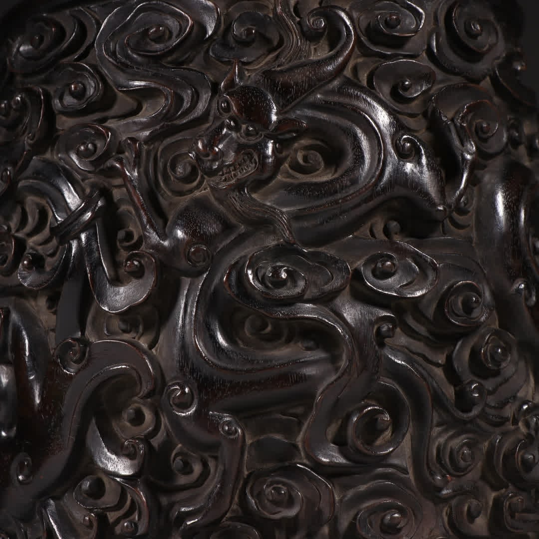 A Qing Zitan Dragon and Phoenix Auspicious Brush Pot - 5