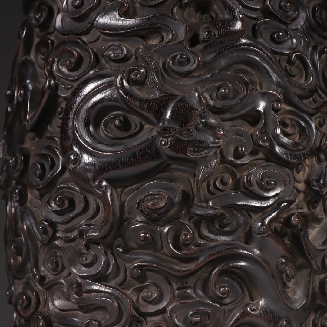 A Qing Zitan Dragon and Phoenix Auspicious Brush Pot - 6