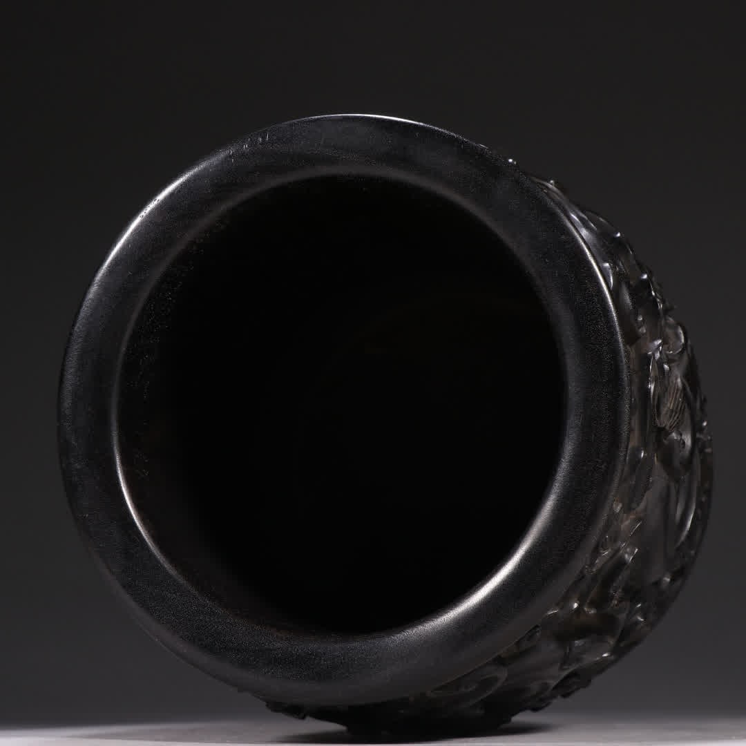 A Qing Zitan Dragon and Phoenix Auspicious Brush Pot - 8