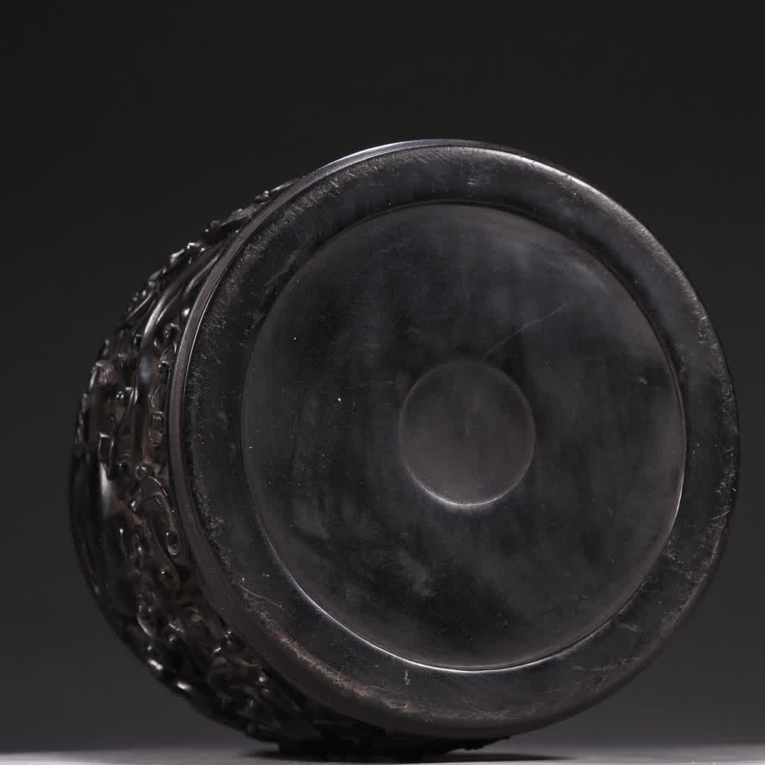 A Qing Zitan Dragon and Phoenix Auspicious Brush Pot - 9