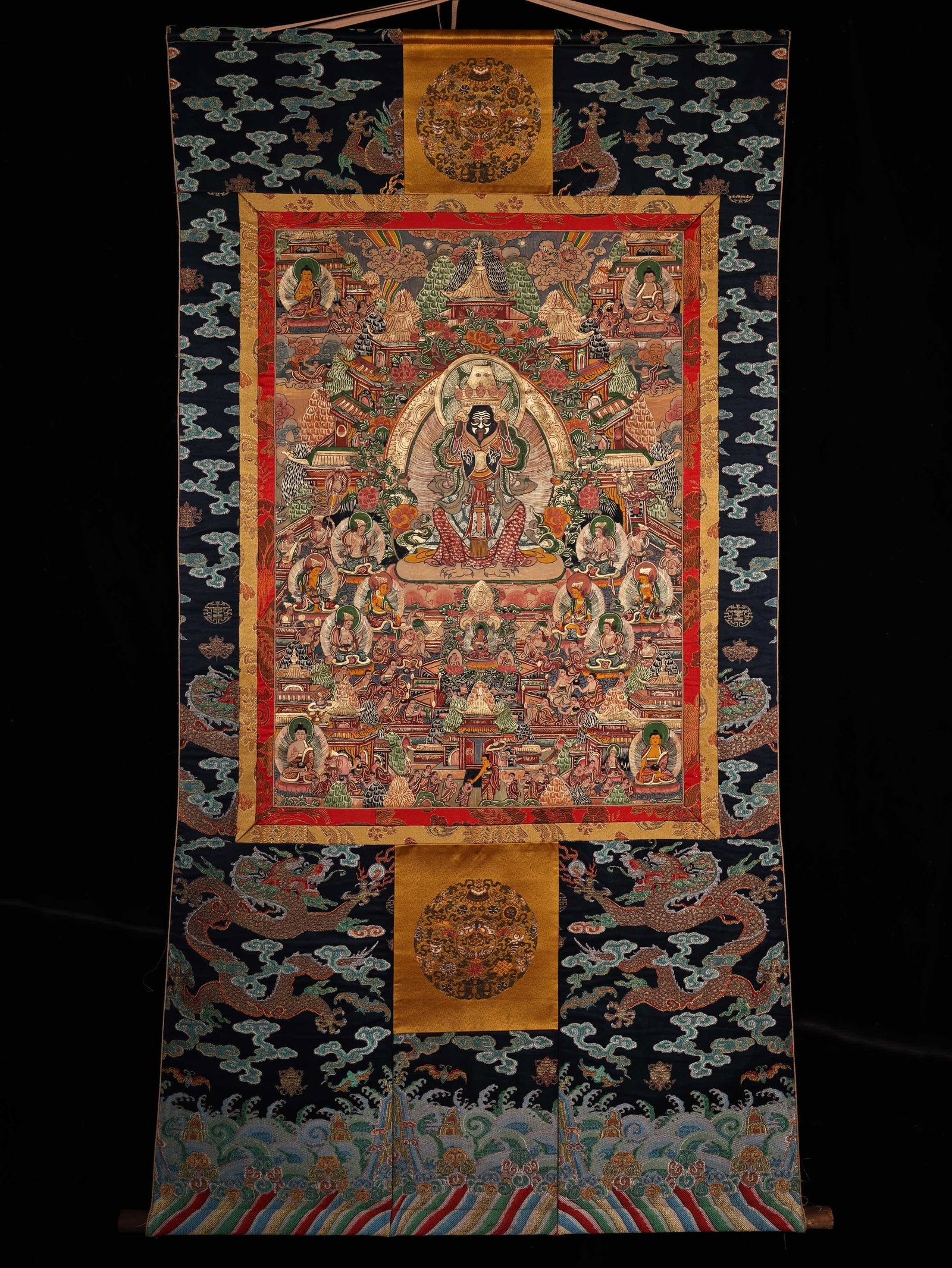 One Ming Dynasty Tibetan tradition 'Tashiram' Buddha statue genuine leather thangka: Ming Dynasty Tibetan tradition 'Tashiram' Buddha statue genuine leather thangka SIZE: H:1.5m W:80cm Leather Painting Core H:89cm W:60cm (The Dimensions Of All Batches Are Manually Measured.If You Need