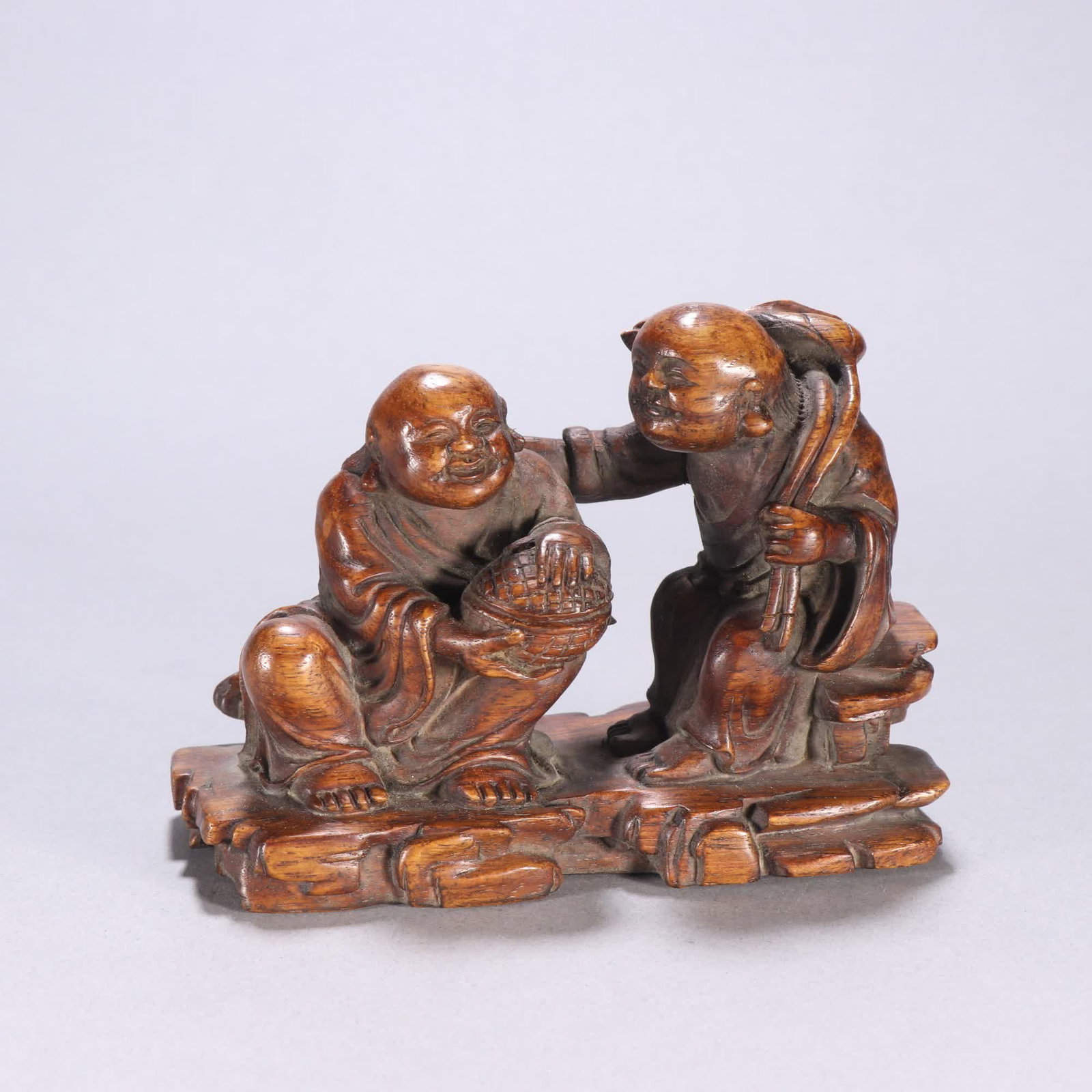 A Qing dynasty huanghuali statue of the Two Immortals He He (1 of 9)