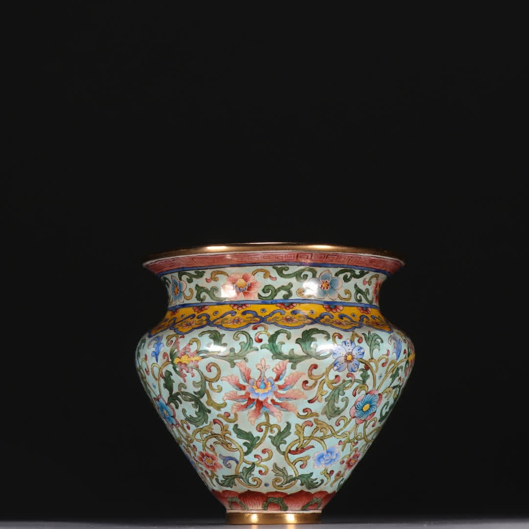 A Qing dynasty bronze gilt enamel floral pattern zha dou (1 of 9)