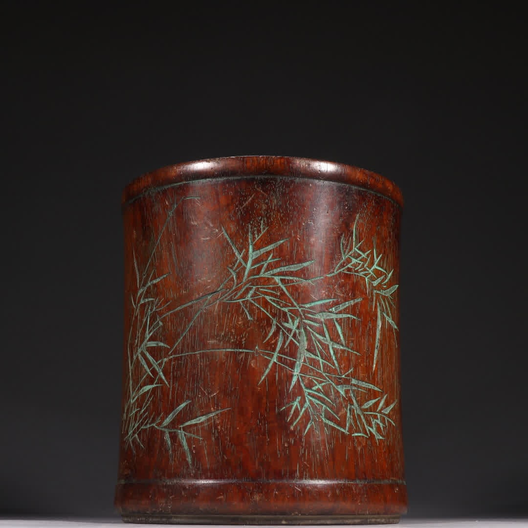 One piece of Qinghuanghuali bamboo-patterned brush pot: Clear huanghuali bamboo-patterned brush pot SIZE: H:17cm W:15.2cm W:728g (The Dimensions Of All Batches Are Manually Measured.If You Need More Detailed Information, Please Contact Our Customer