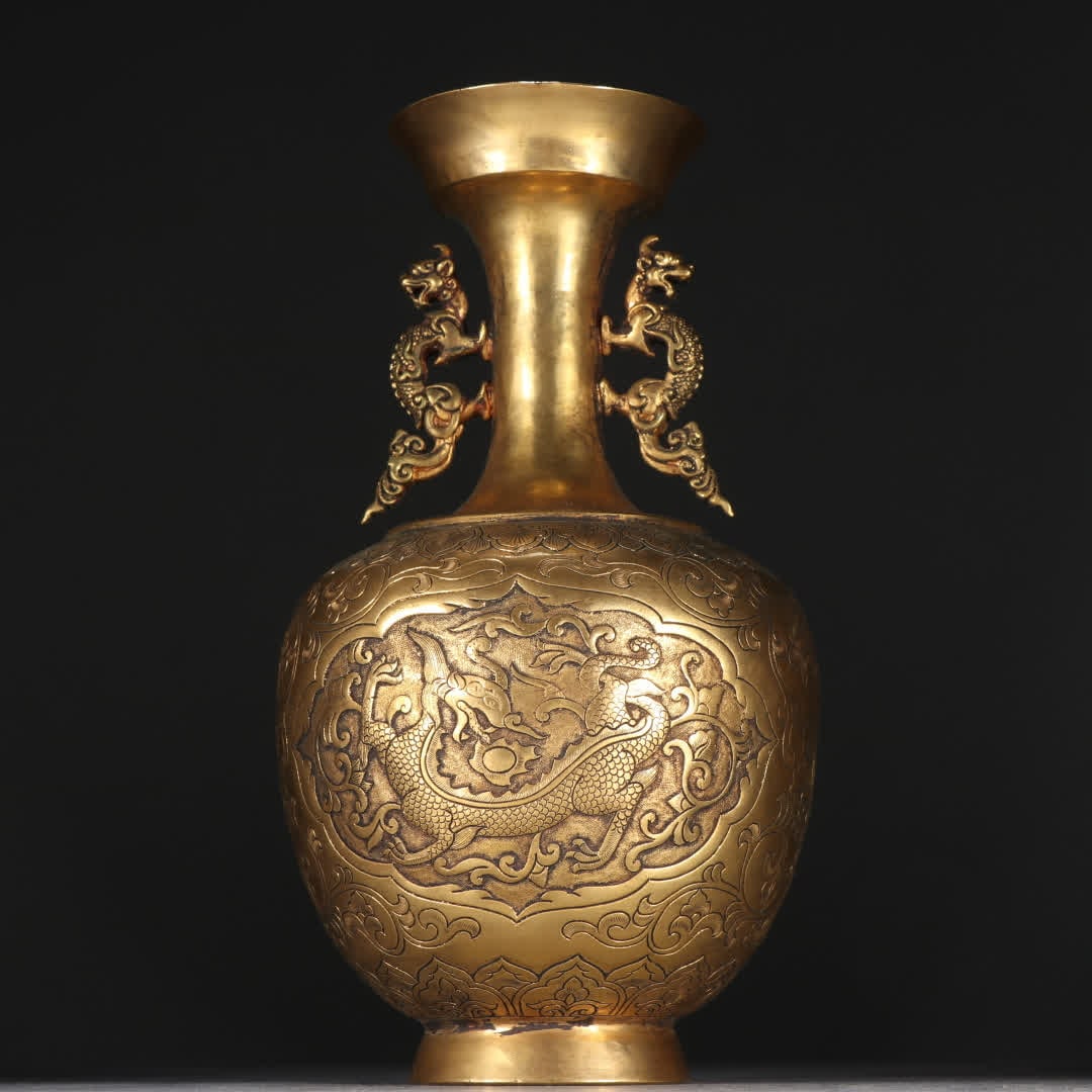 A copper gilded window dragon pattern vase - 4