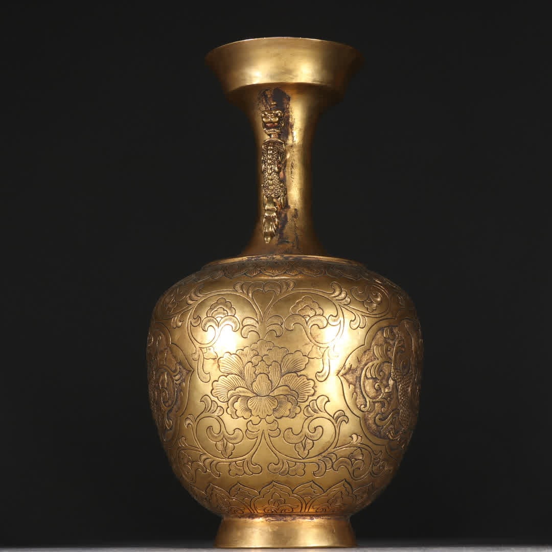 A copper gilded window dragon pattern vase - 6