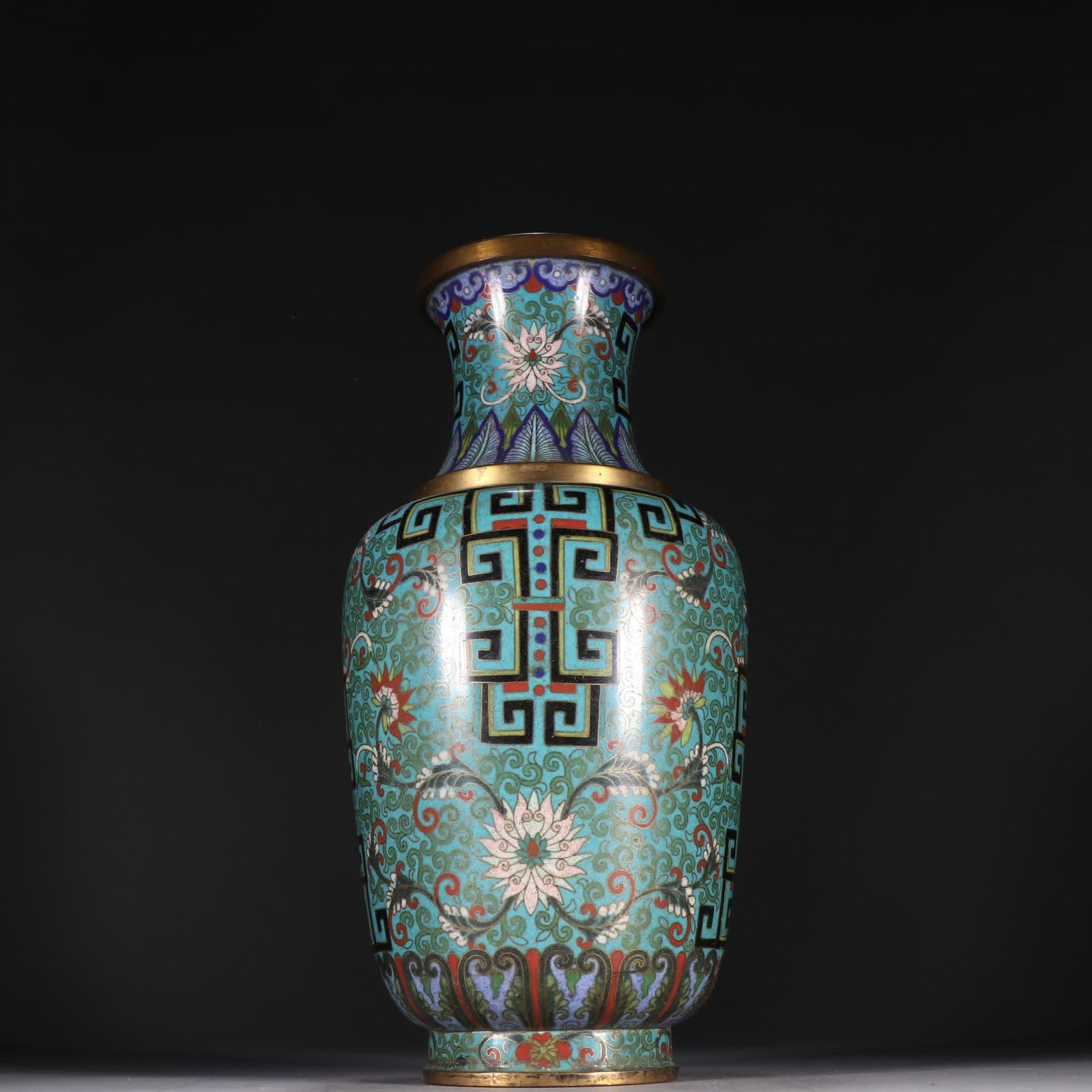 A Qing Dynasty copper gilt cloisonne entwined floral vase: Qing Dynasty copper gilt cloisonne entwined floral vase SIZE: H:27cm W:12.7cm W:1020.1g (The Dimensions Of All Batches Are Manually Measured.If You Need More Detailed Information, Please Contact Our
