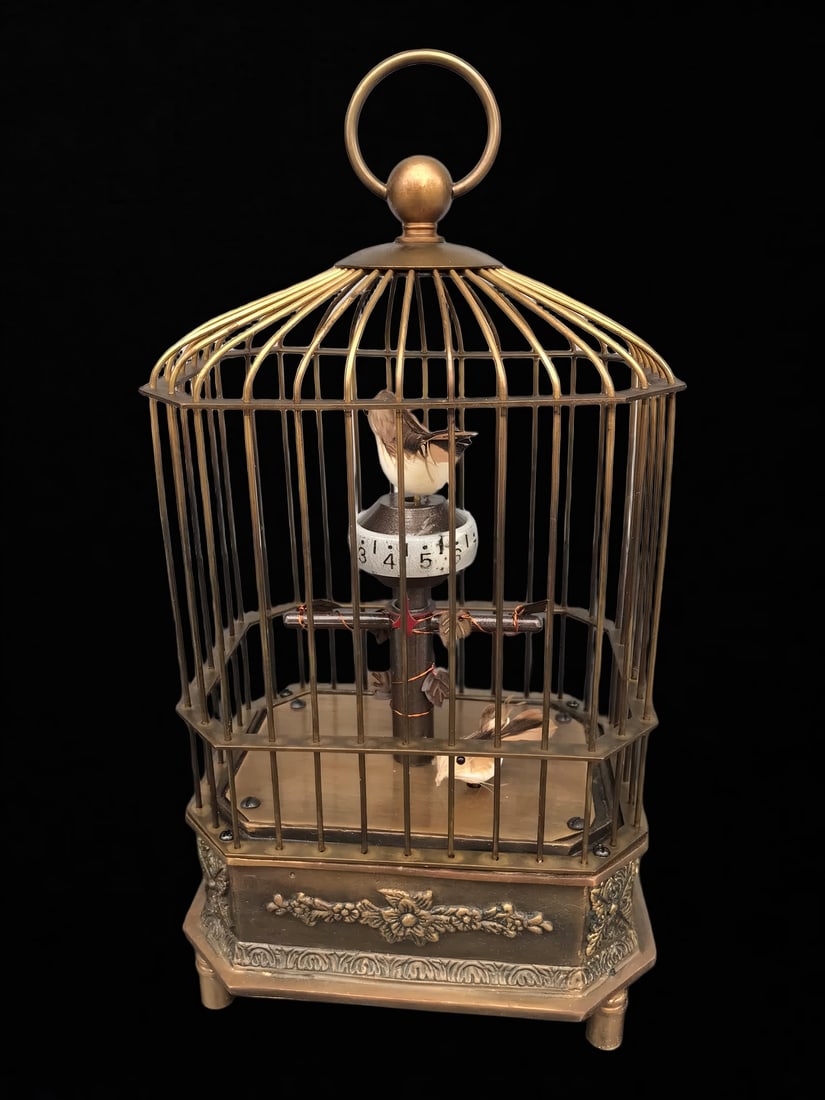 A late Qing pure copper mechanical square birdcage clock (1 of 8)
