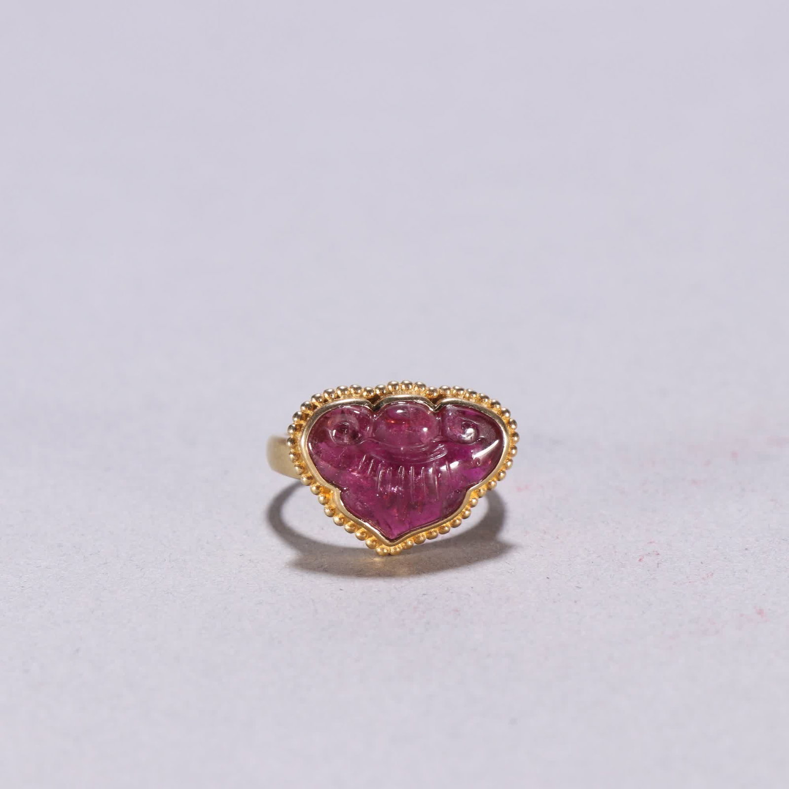 A Qing Dynasty silver-gilt tourmaline ruyi ring: Qing Dynasty silver-gilt tourmaline ruyi ring SIZE: Inner diameter 1.7cm W: 5.5g (The Dimensions Of All Batches Are Manually Measured.If You Need More Detailed Information, Please Contact Our Customer