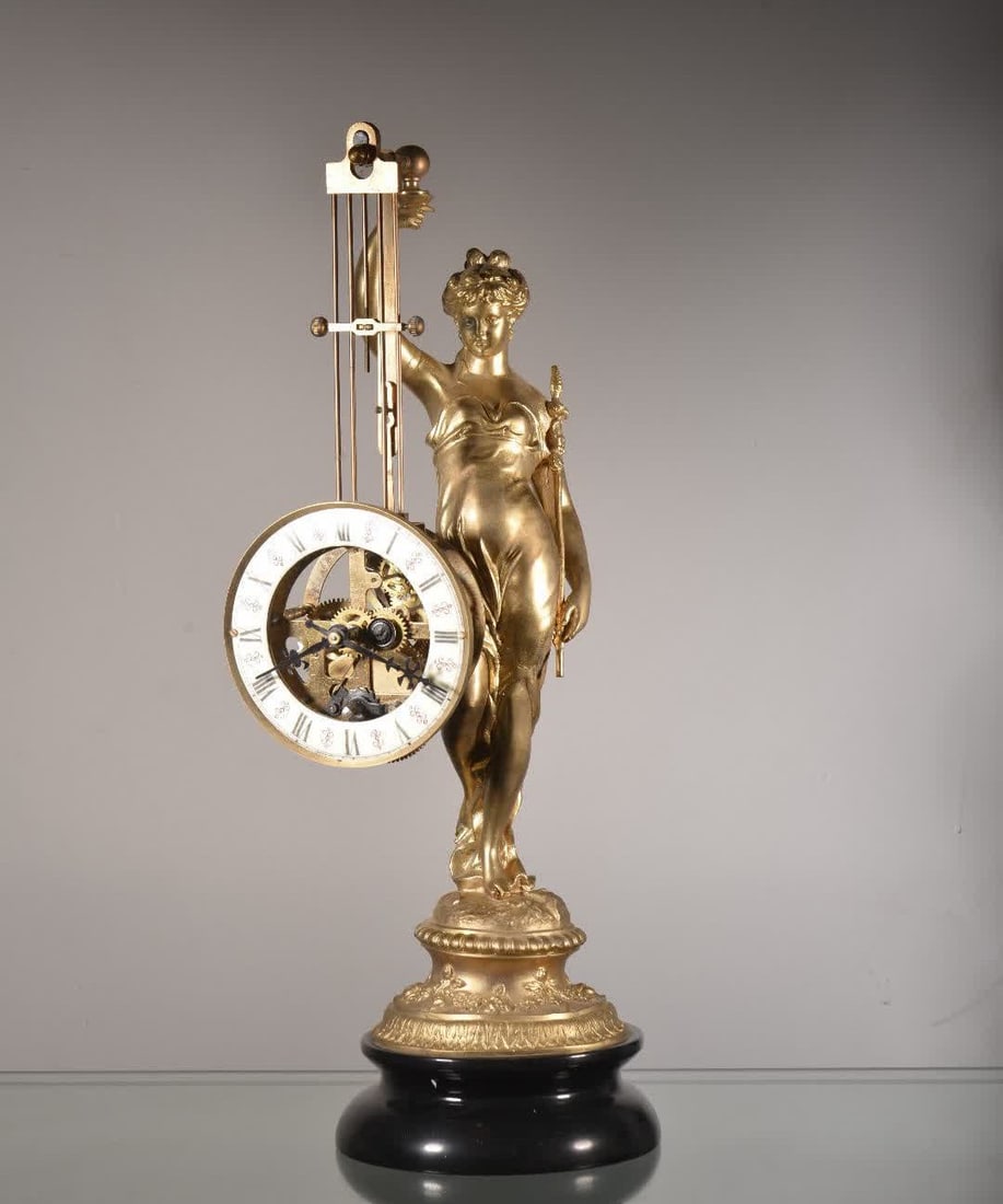 A late Qing dynasty gilt bronze goddess of victory pendulum clock: Late Qing dynasty gilt bronze goddess victory pendulum clock SIZE: H:51cm (The Dimensions Of All Batches Are Manually Measured.If You Need More Detailed Information, Please Contact Our Customer Servic