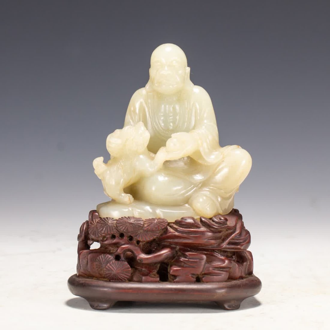 A Qing Dynasty Hetian jade Arhat: Qing Dynasty Hetian Jade Arhat SIZE: L:9cm W:7cm H:12.5cm W:470g (The Dimensions Of All Batches Are Manually Measured.If You Need More Detailed Information, Please Contact Our Customer Service Before 