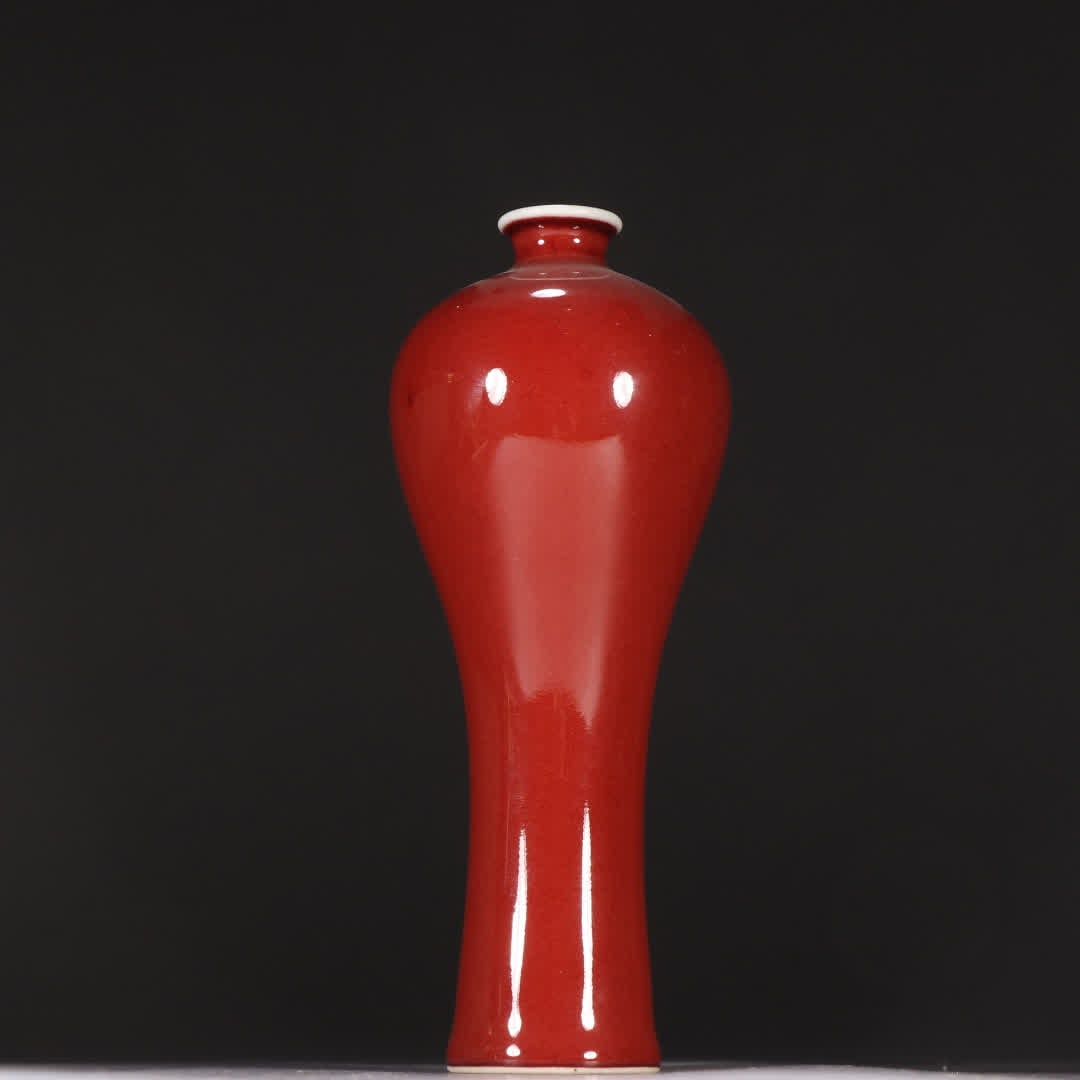 A Qing Dynasty Lang kiln red-glazed plum vase: Qing Dynasty Lang kiln red-glazed plum vase SIZE: H:17cm W:6.8cm (The Dimensions Of All Batches Are Manually Measured.If You Need More Detailed Information, Please Contact Our Customer Service Before 