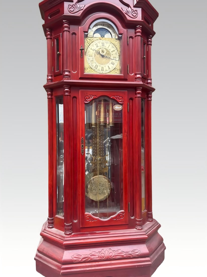 A hexagonal twelve-tone floor clock made of red rosewood from the early Republic of China period (1 of 9)