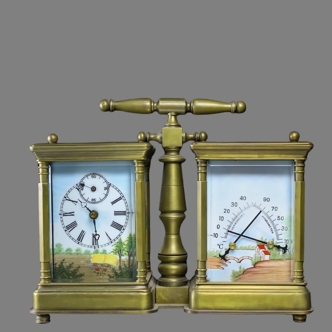 A late Qing dynasty painting double-leather clock set: Late Qing painting double-leather set clock SIZE: L:20cm W:8cm H:16cm (The Dimensions Of All Batches Are Manually Measured.If You Need More Detailed Information, Please Contact Our Customer Service Be