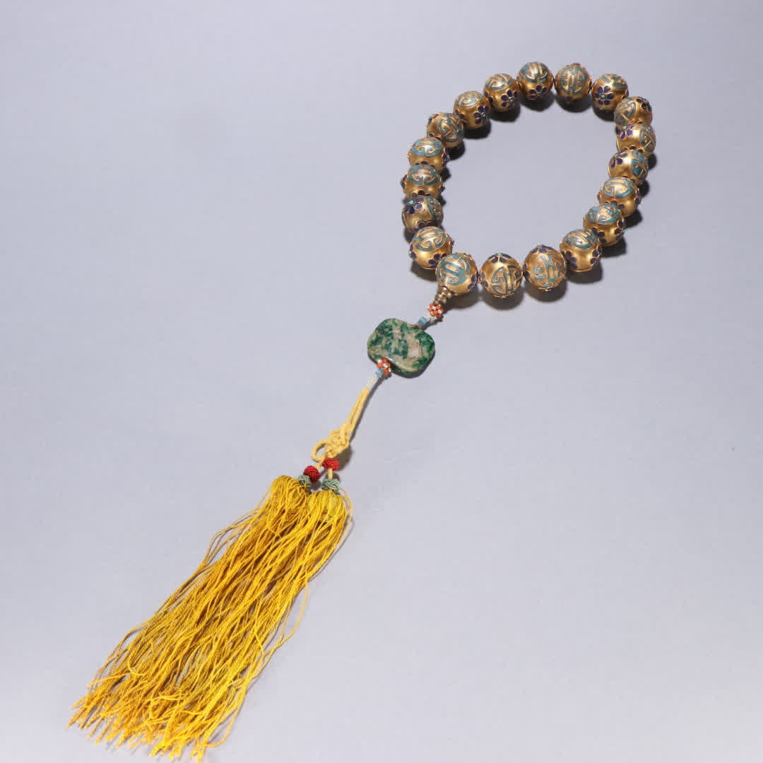 A Qing Dynasty bronze gilt incense incense holding eighteen sons: Qing Dynasty bronze gilt indigo blue-burned eighteen sons held SIZE: Bead diameter 2cm W: 161.5g (The Dimensions Of All Batches Are Manually Measured.If You Need More Detailed Information, Please Cont