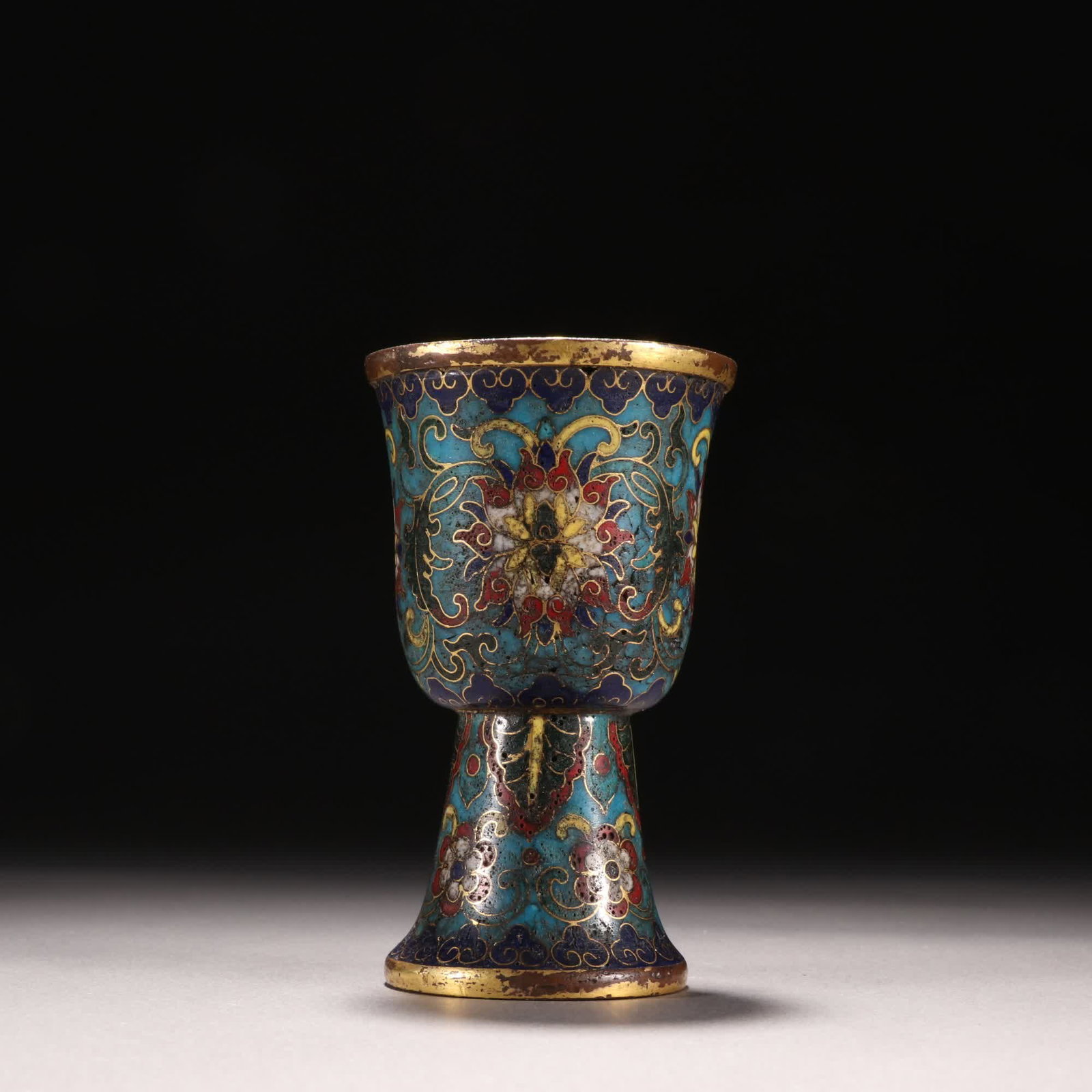 A Qing Dynasty gilt copper-gilt cloisonne stemmed cup (1 of 9)