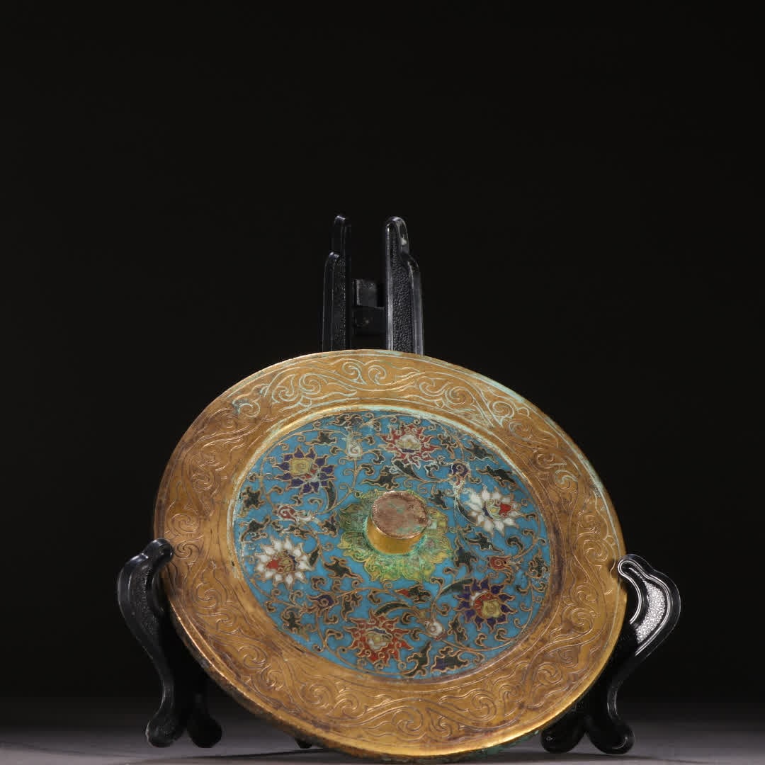 A copper-gilt cloisonne entwined floral mirror (1 of 9)