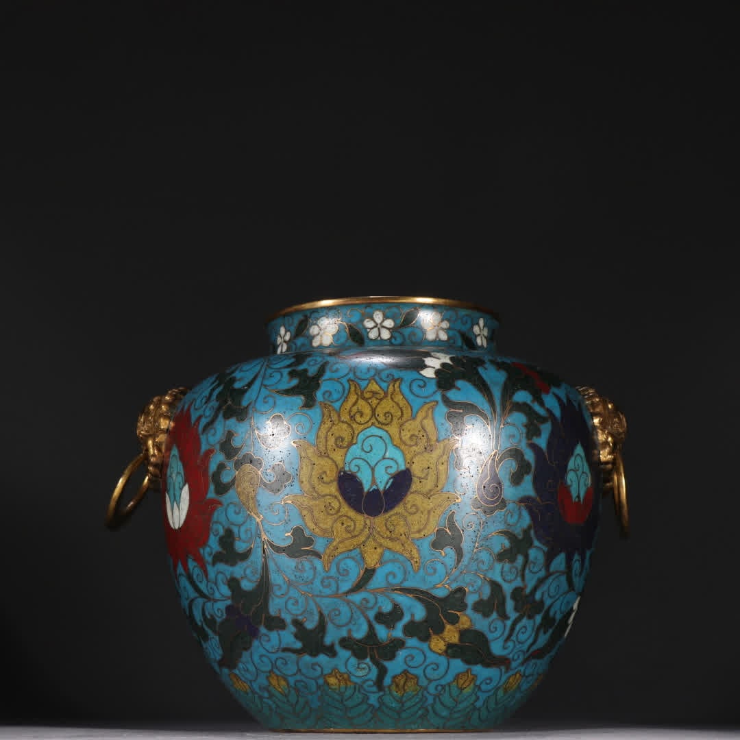 A Ming Dynasty bronze gilt cloisonne with entwined lotus patterns and double ear ring-holding zun (1 of 9)