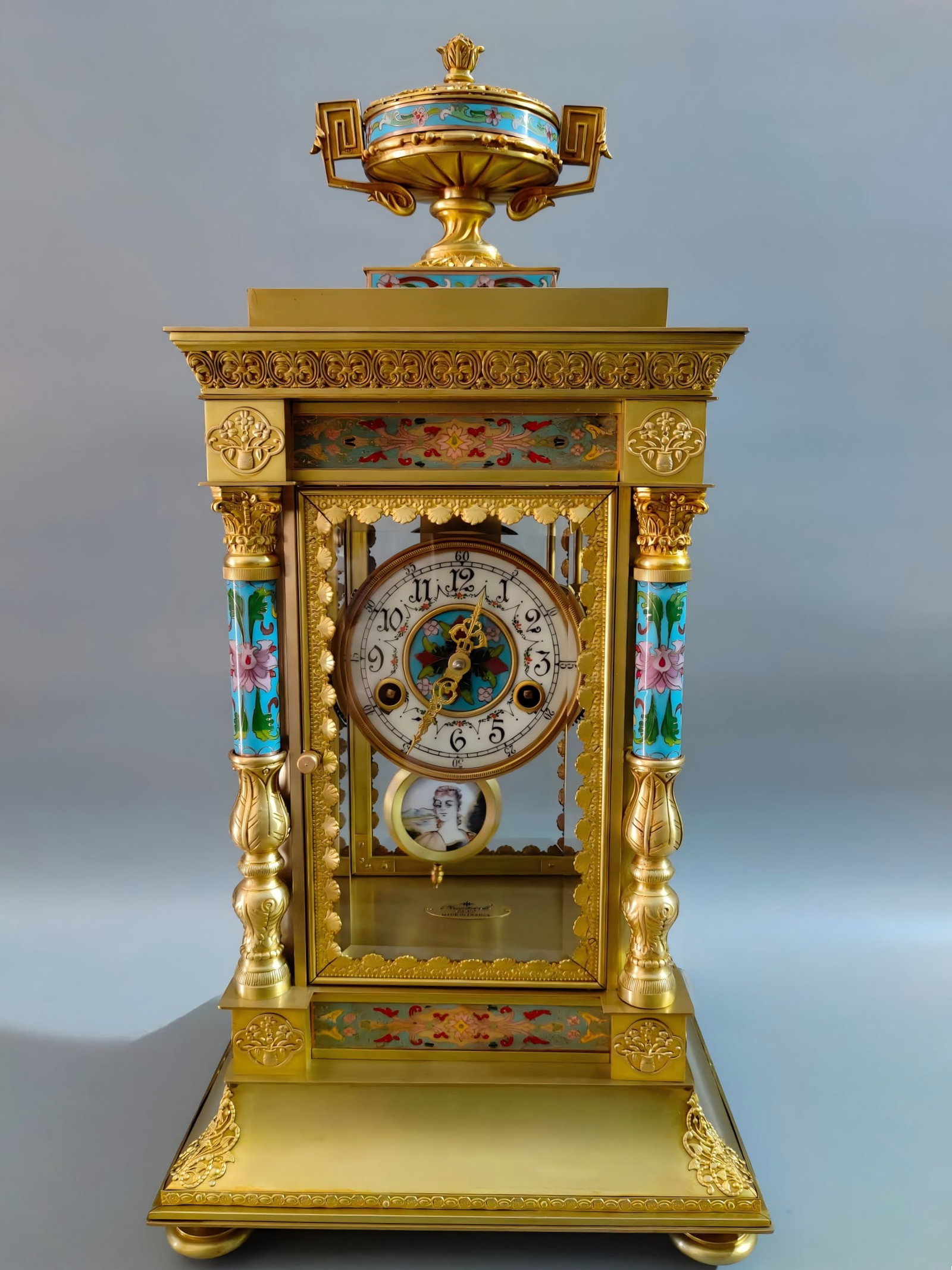 A late Qing dynasty cloisonne mechanical clock: Late Qing cloisonne mechanical clock SIZE: H:60x29x24cm (The Dimensions Of All Batches Are Manually Measured.If You Need More Detailed Information, Please Contact Our Customer Service Before Bidding.)