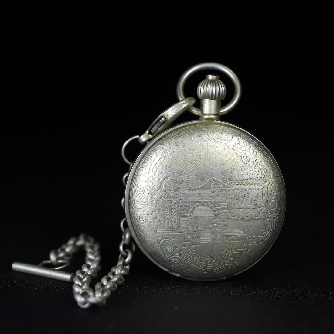 A late Qing Tibetan-seal double-opening pocket watch: Late Qing Tibetan and Sealed Double-Open Pocket Watch SIZE: D:5cm (The Dimensions Of All Batches Are Manually Measured.If You Need More Detailed Information, Please Contact Our Customer Service Before