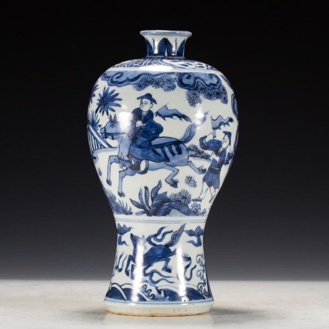 A Qing Dynasty blue-and-white figure vase (1 of 9)
