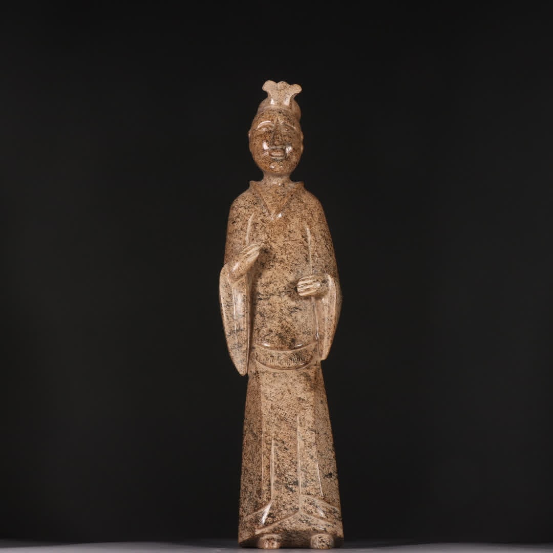 A Han dynasty ancient jade servant statue of a civil official: Han Dynasty Ancient Jade Official Standing Portrait SIZE: H:29.5cm W:8.2cm W:1539.7g (The Dimensions Of All Batches Are Manually Measured.If You Need More Detailed Information, Please Contact Our Cust