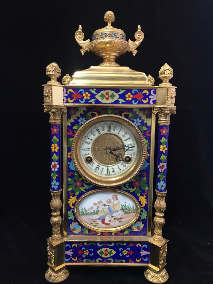 A late Qing enamel and gilt clock (1 of 6)