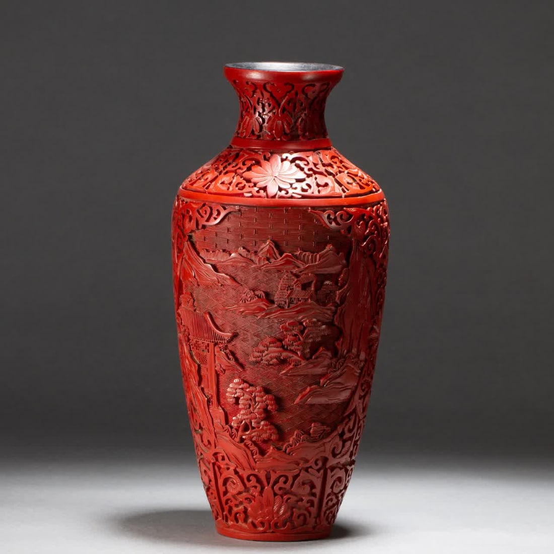 A Qing Dynasty red appreciation vase: Qing Dynasty carved red appreciation vase SIZE: L:13cm W:13cm H:29cm W:860g (The Dimensions Of All Batches Are Manually Measured.If You Need More Detailed Information, Please Contact Our Customer Serv