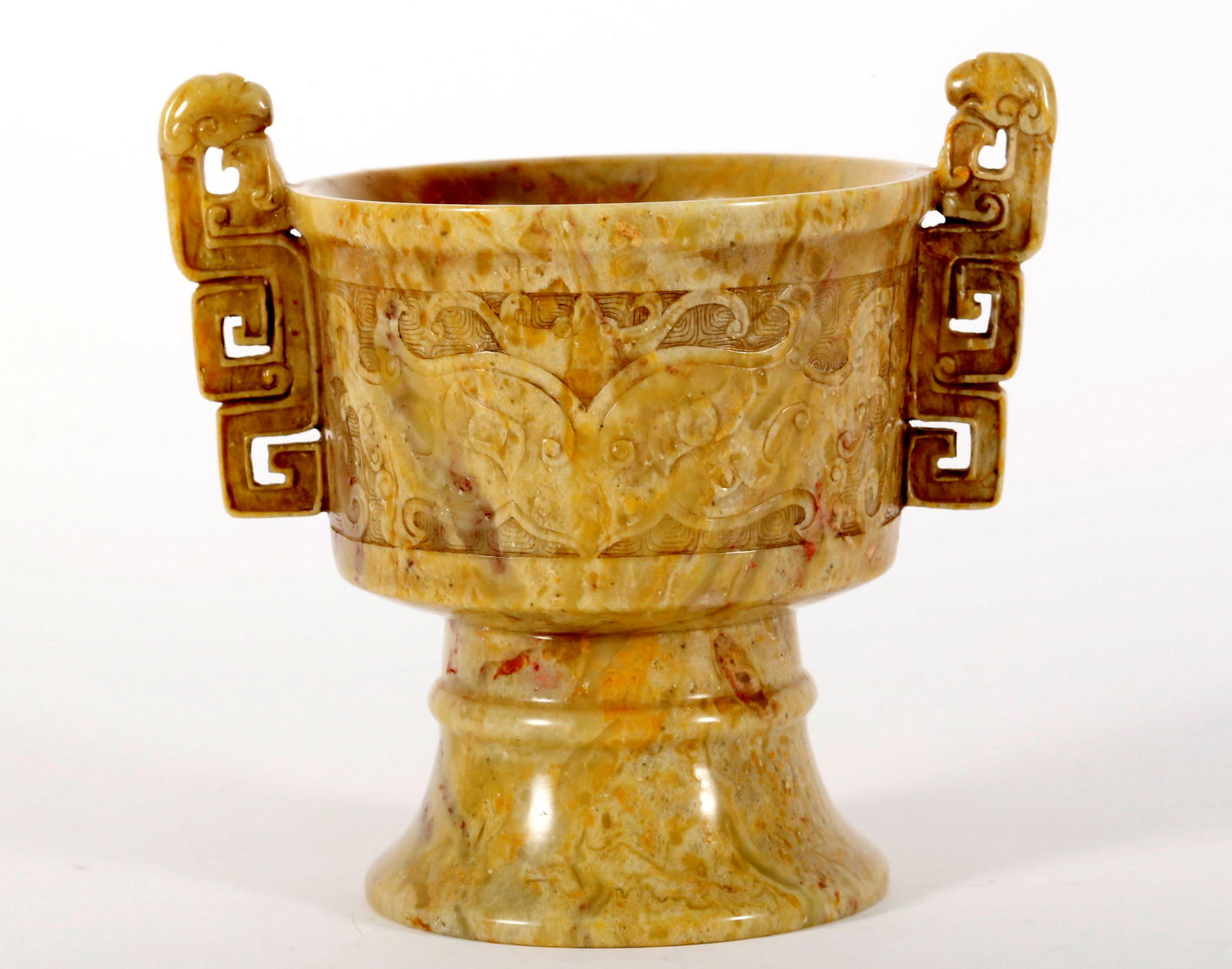 A Shoushan Stone 'Beast Face' Goblet (1 of 7)