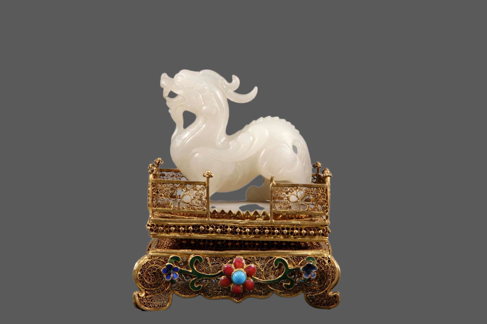 A Silver Gilt Blueing Base With A White Jade 'Unicorn' (1 of 7)