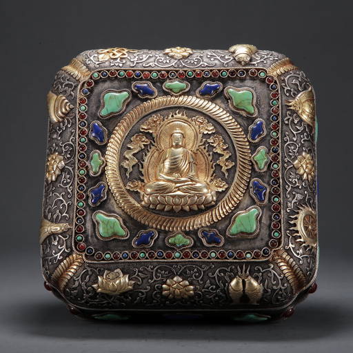 Three Gilt Bronze Silver Gem Inlaid Buddhist Boxes