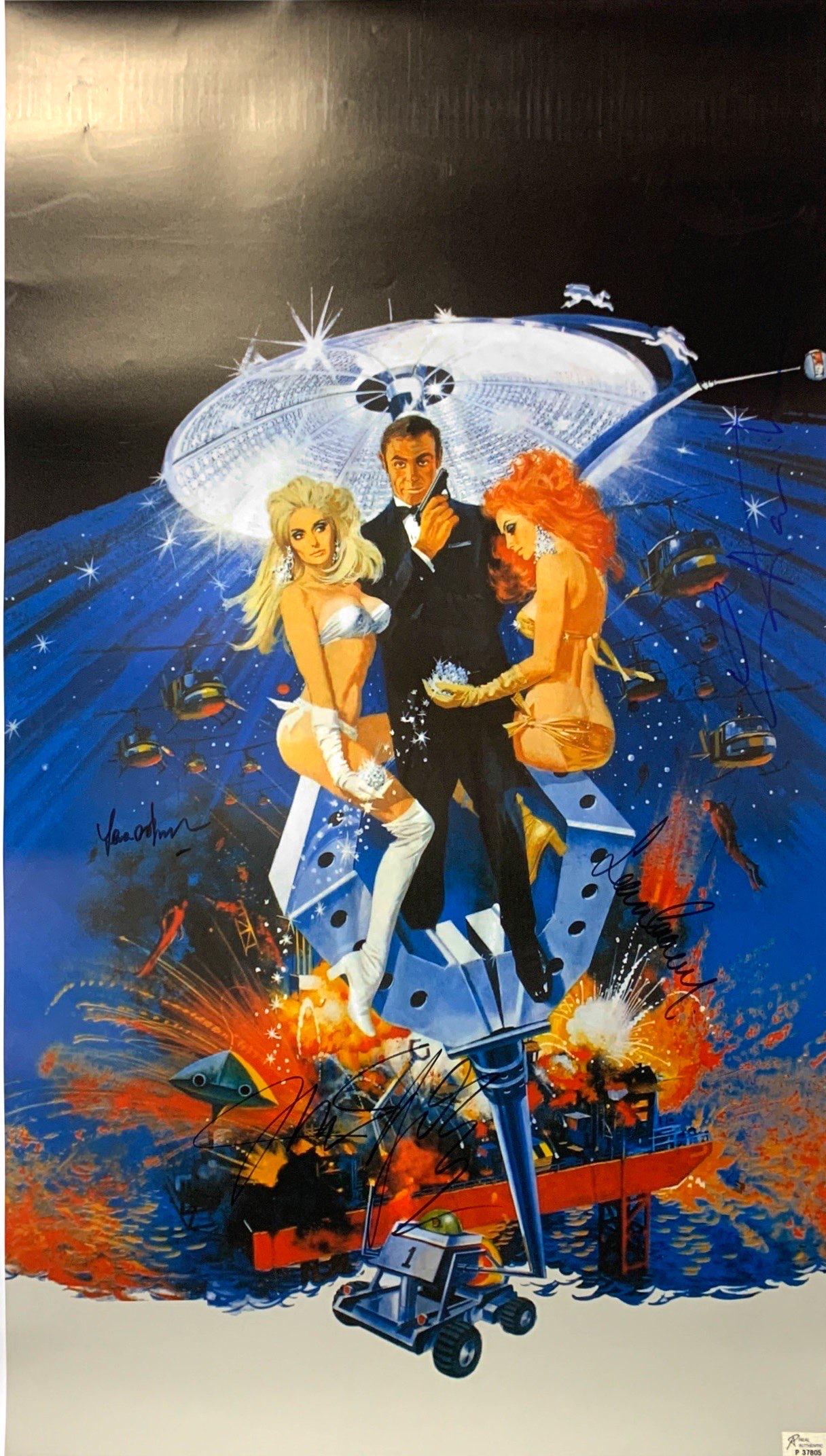 Autograph 007 Diamonds Are Forever Poster: Autograph By: Guy Hamilton, Sean Connery, Jill St. John, Lana WoodSize : 24"x 36" Authenticated and Excellent ConditionPlease read our termsn before placing bids.