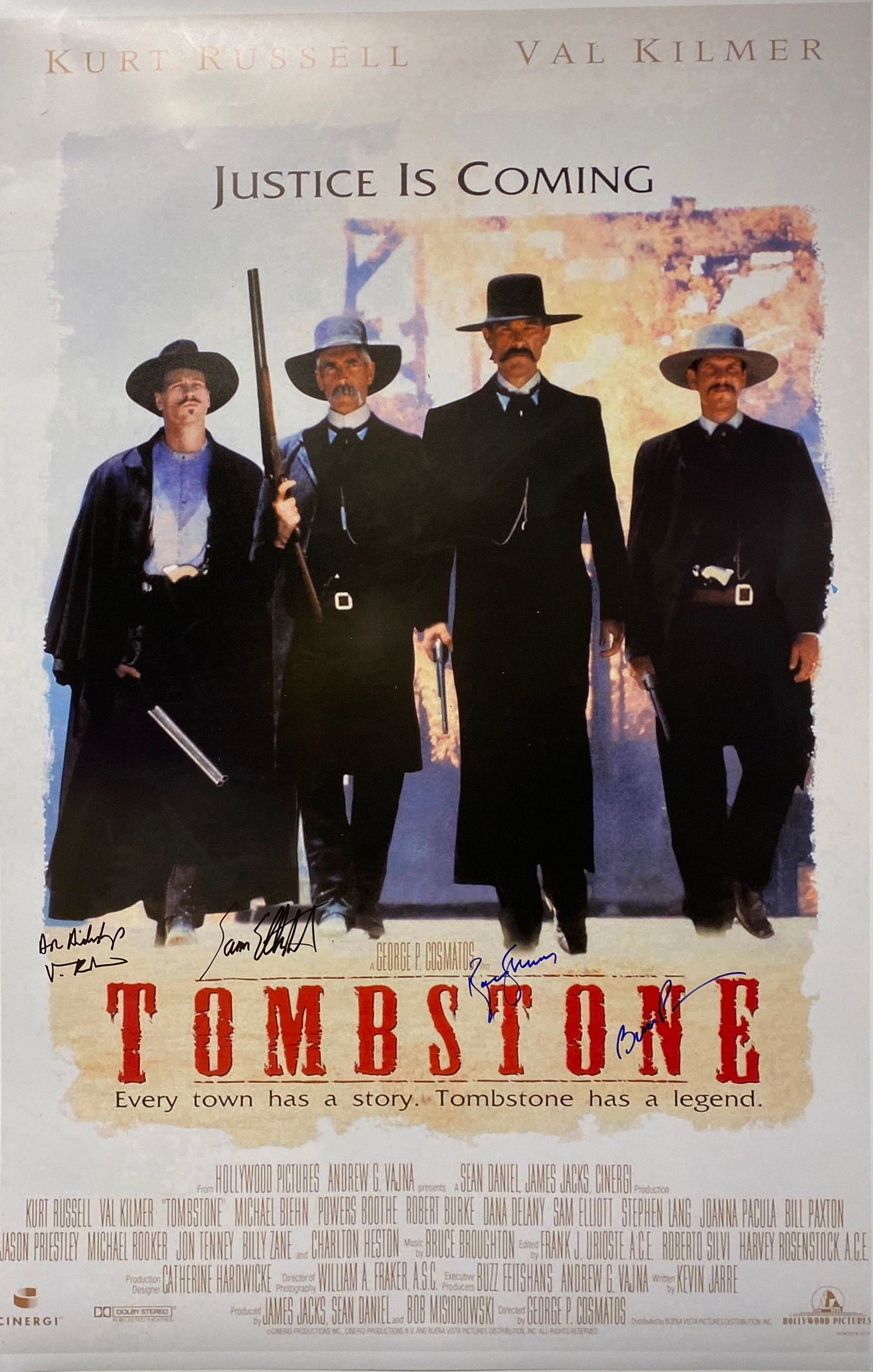 Autograph Tombstone Poster: Autograph By : Val Kilmer, Sam Elliott, Kurt Russell, Bill PaxtonSize : 24"x 36" Authenticated and Excellent ConditionPlease read our termsn before placing bids.