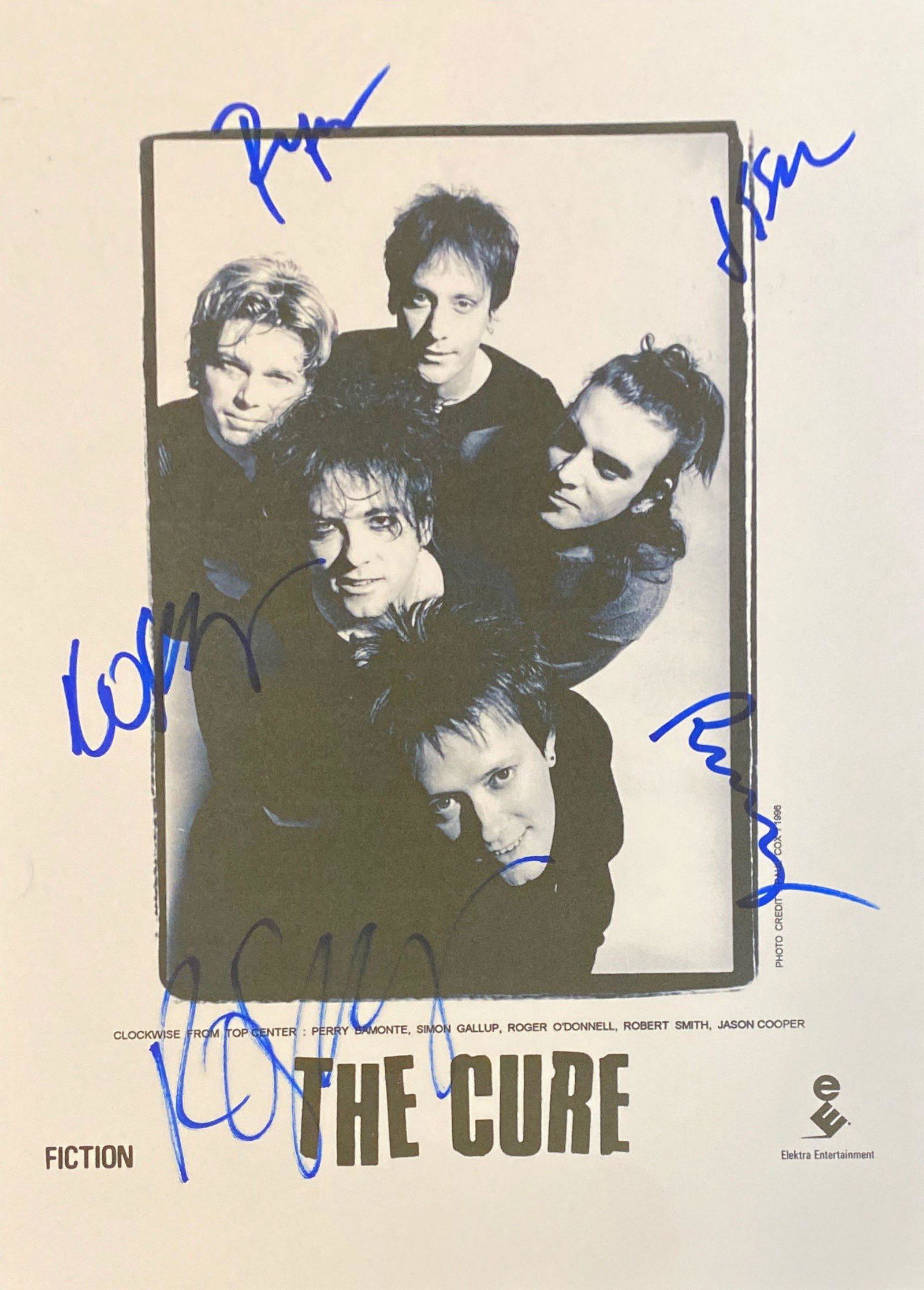 Signed The Cure Media Press Photo: Autograph By: Simon Callup, Robert Smith, Perry Bamonte, Roger O'Donnell, Jason CooperSize : 8"x10"Unframed Authenticated and Excellent ConditionPlease reas our terms before placing bids.
