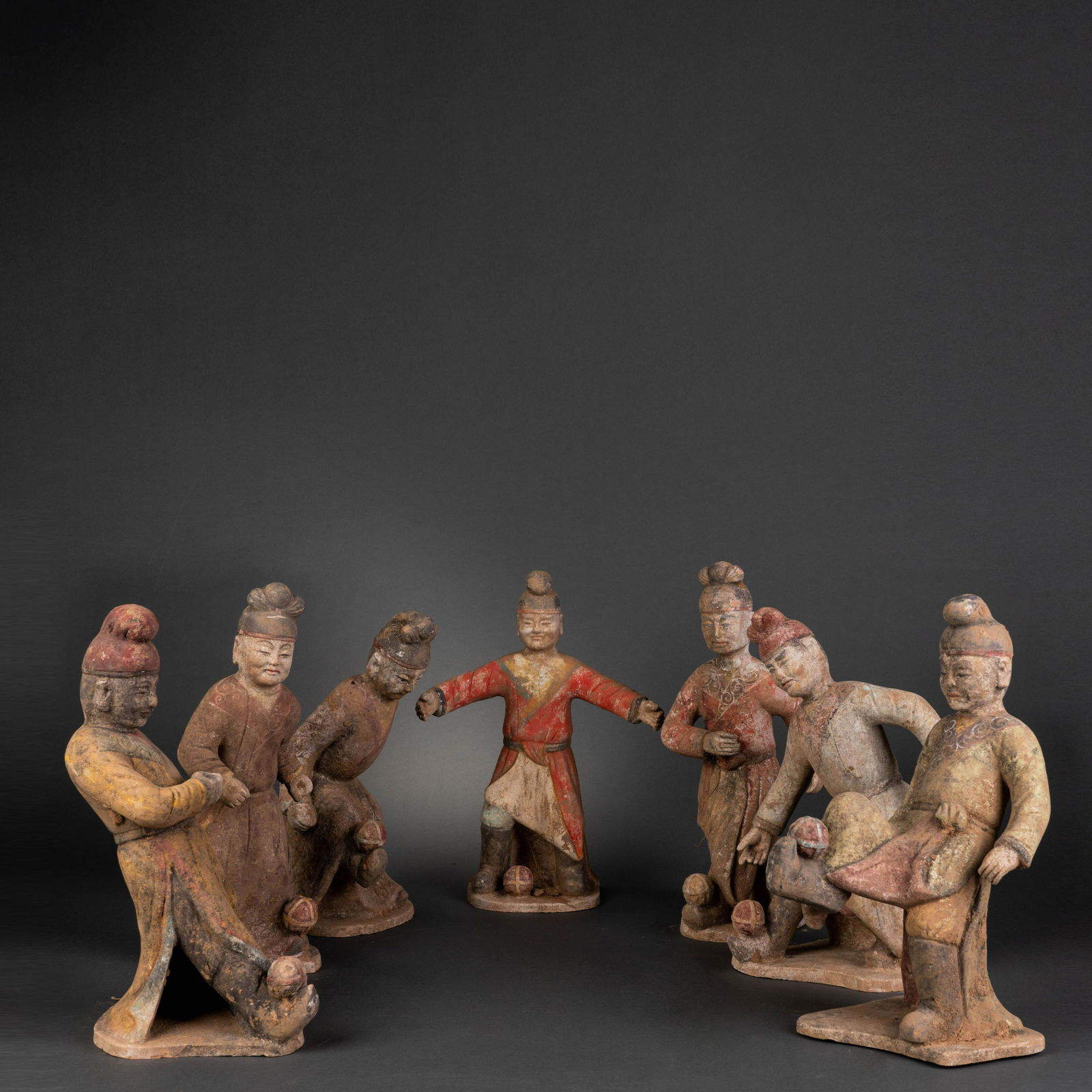 A group of pottery painted figures in Tang Dynasty playing Cuju (1 of 14)