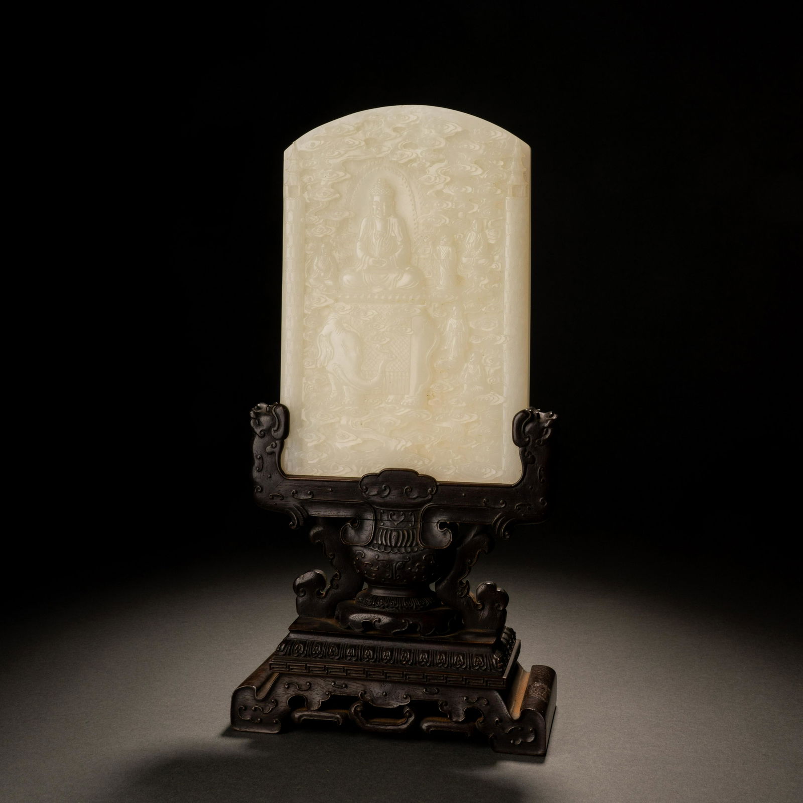 Qing Dynasty Red Sandalwood Inlaid Hetian Jade Buddha Statue (1 of 9)