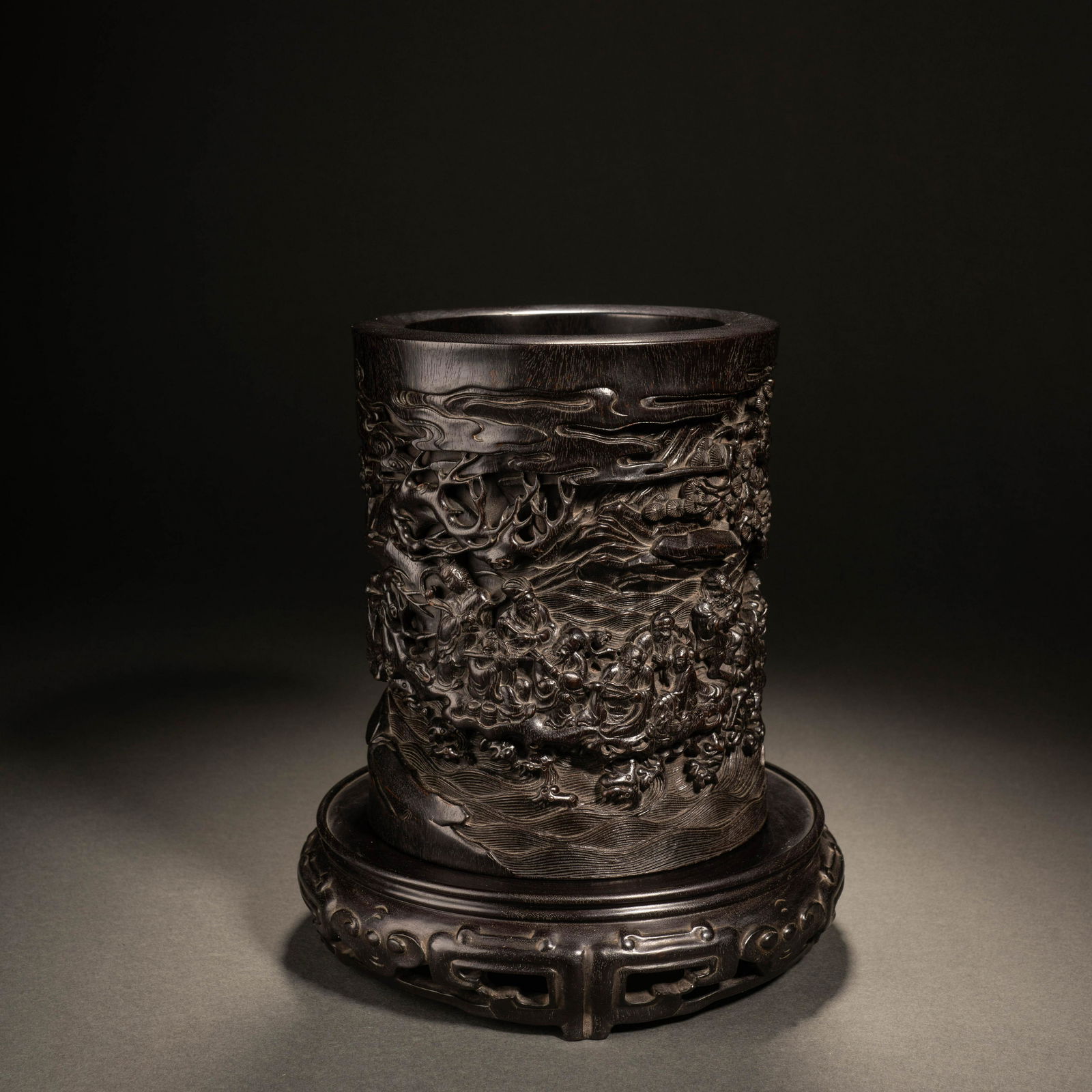 Qing Dynasty Red Sandalwood Character Story Pen Holder (1 of 9)