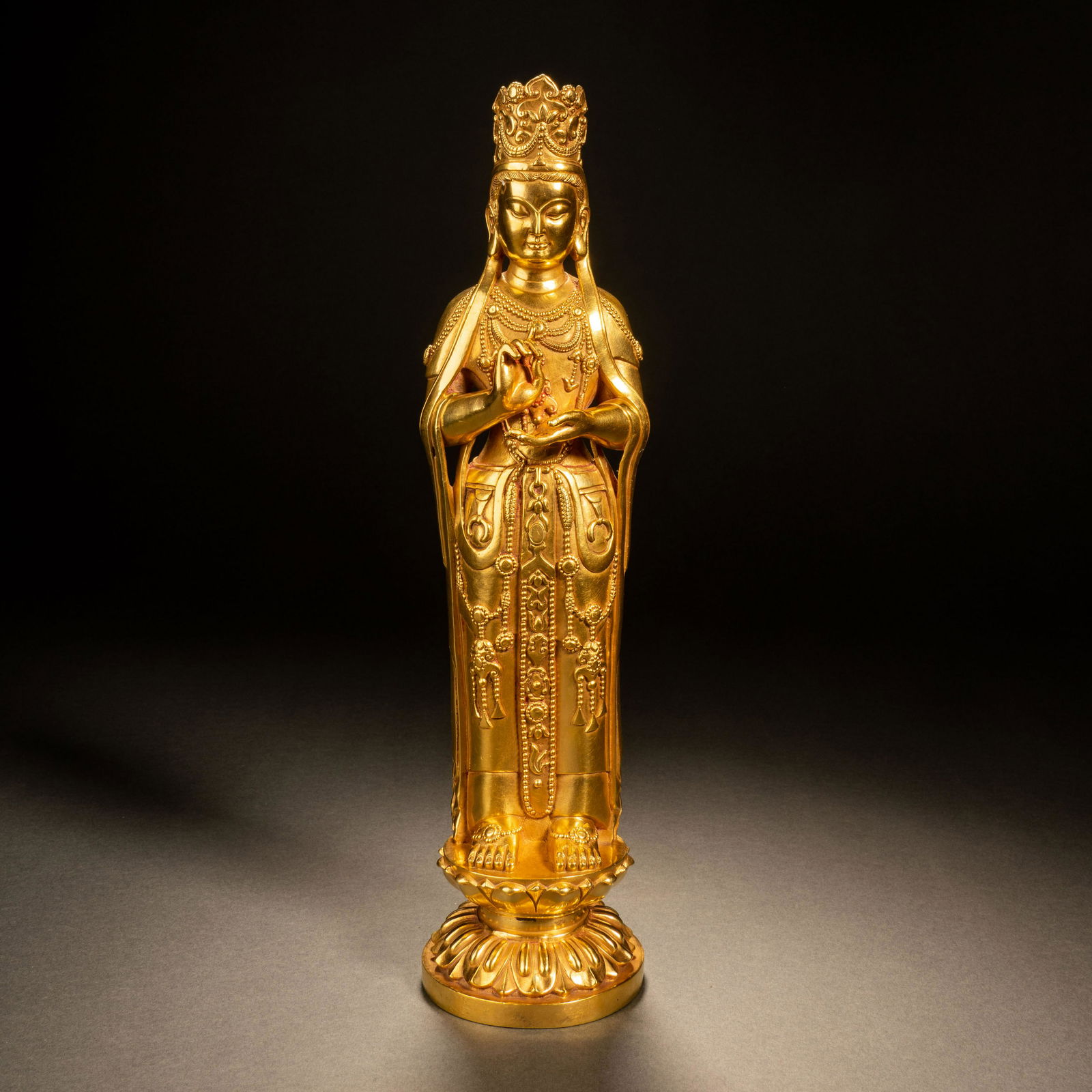 Standing Pure Gold Bodhisattva Statue in Liao Dynasty (1 of 10)