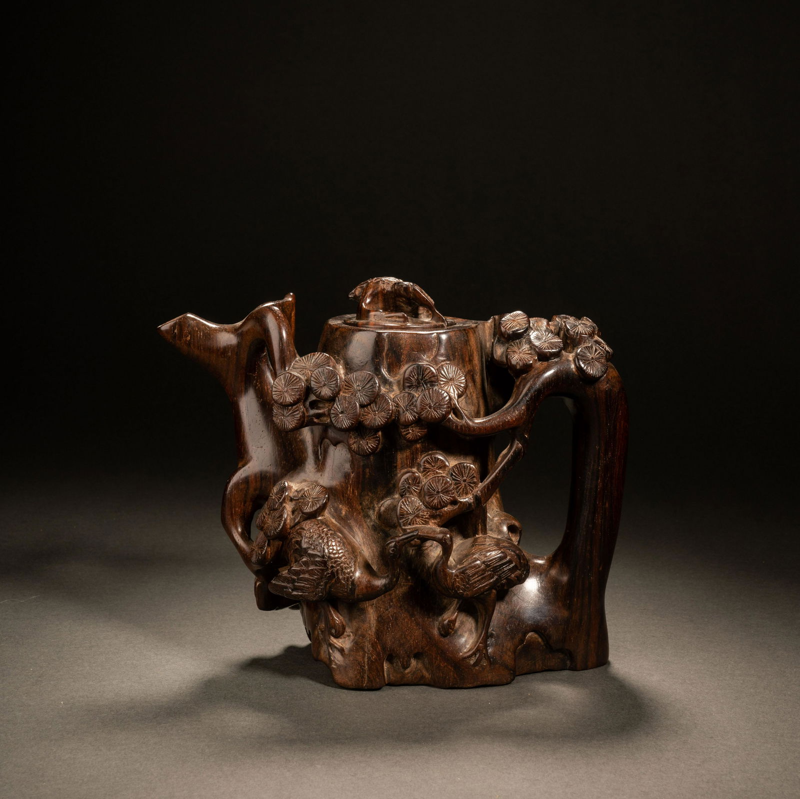 Qing Dynasty red sandalwood embossed flower and bird pot (1 of 8)