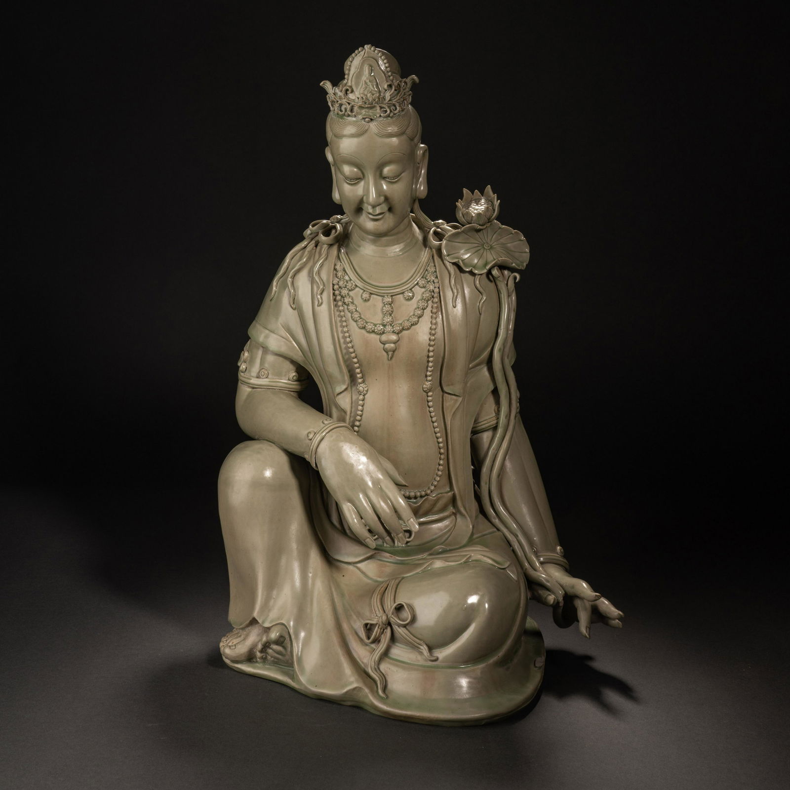 Tang and Five Dynasties Yue Kiln Sitting Buddha Statue in Secret Color Porcelain (1 of 11)